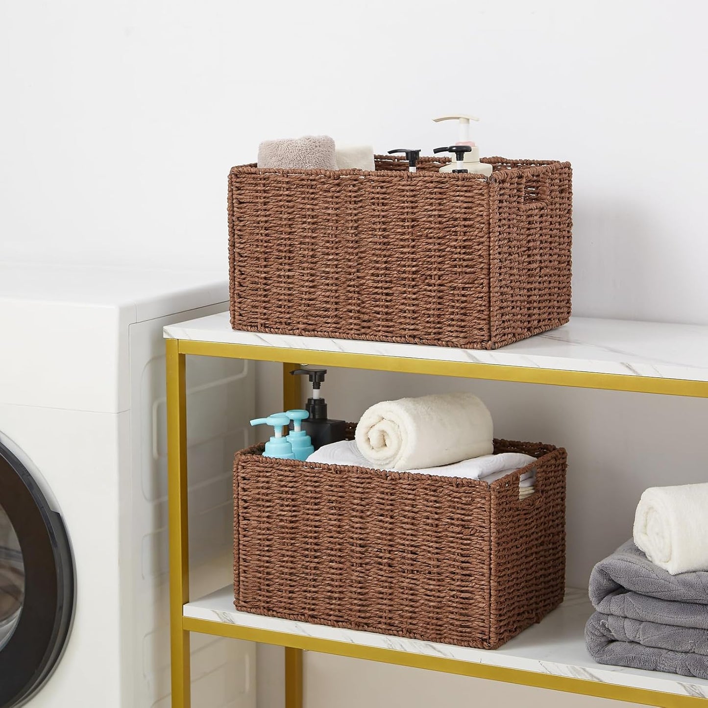 Wicker Storage Basket / Brown / 15.2"D x 10"W x 8.6"H / Set of 2