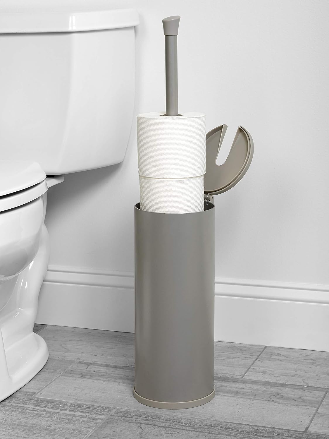 Zenna Home Easy Access Brushed Nickel Toilet Paper Holder, Rustproof, Holds 3 Rolls, Toilet Paper Storage with Lid and