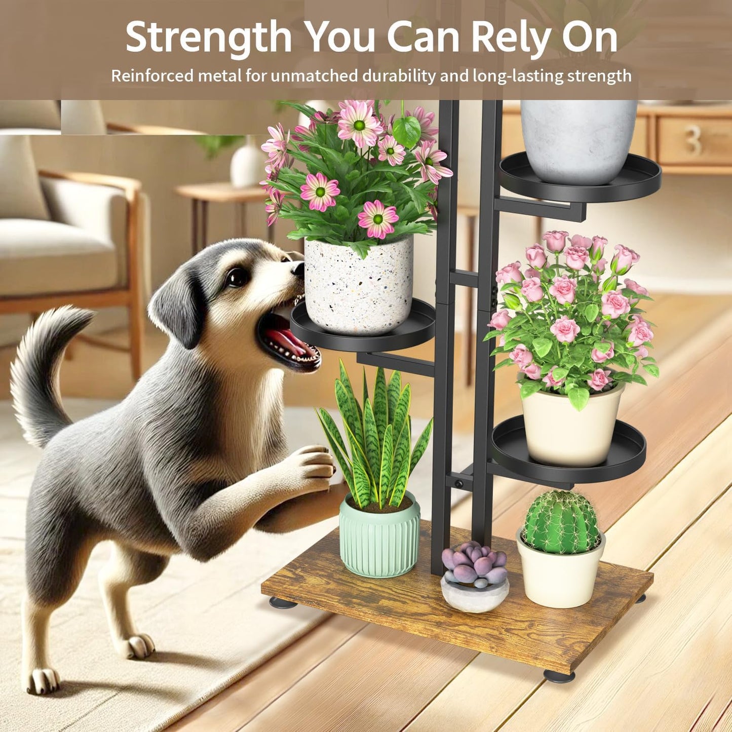 LASZOLA Plant Stand Tall Flower Holder for Indoor Corner, 5 Tier Black | Sturdy Multi Level Planter Shelf, Plant Pot