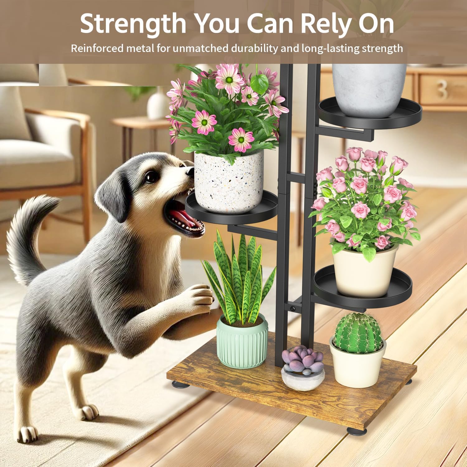 LASZOLA Plant Stand Tall Flower Holder for Indoor Corner, 5 Tier Black | Sturdy Multi Level Planter Shelf, Plant Pot
