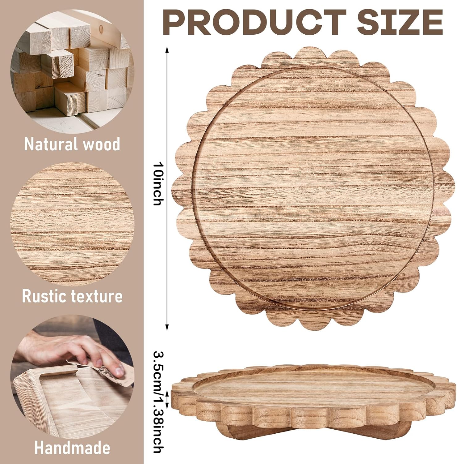 Scalloped Wood Riser Tray Soap Rustic Bathroom Decoration / Natural Wood / Round / Set of 10