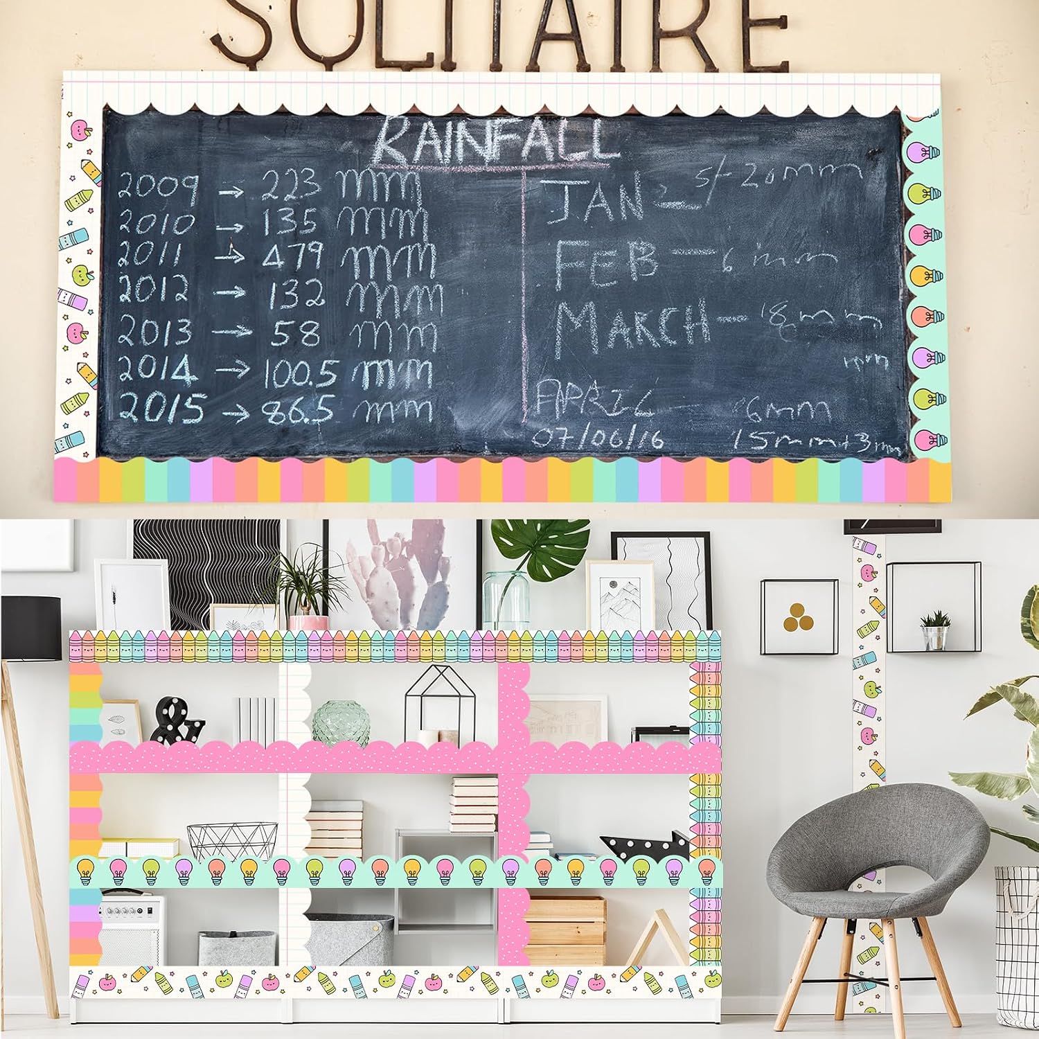 Back to School Bulletin Board Borders Notebook Adhesive Classroom Trim Pastel / Bright / 90 ft