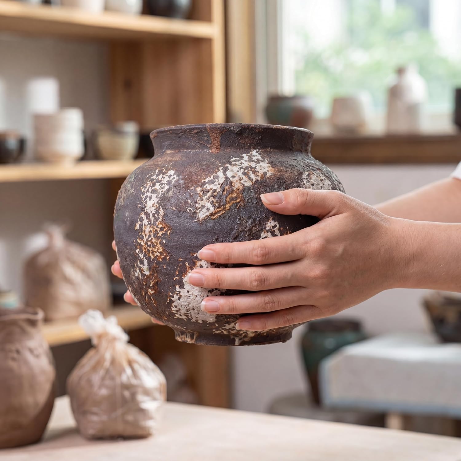 Small Round Ceramic Vase / Brown / 5.8