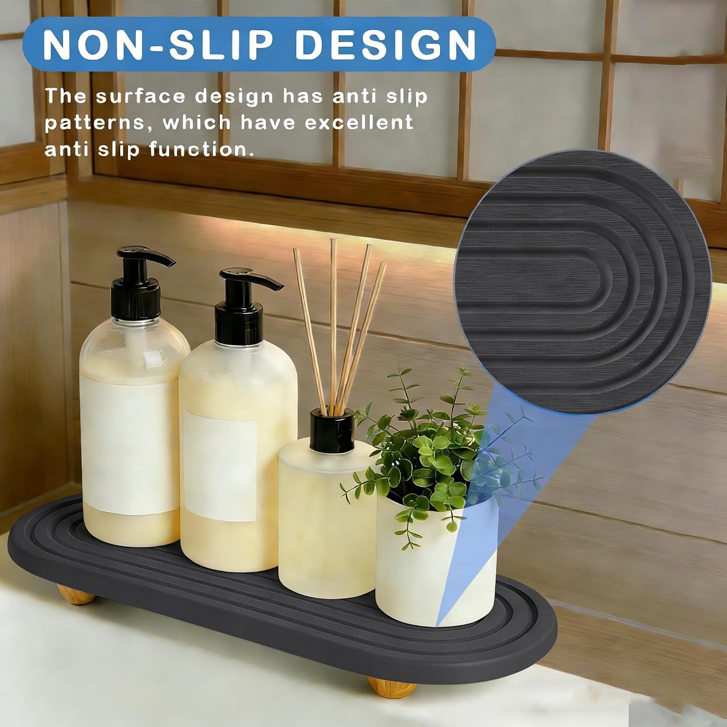 Instant Dry Sink Tray / Dark Gray Wooden Foot 4circles Large