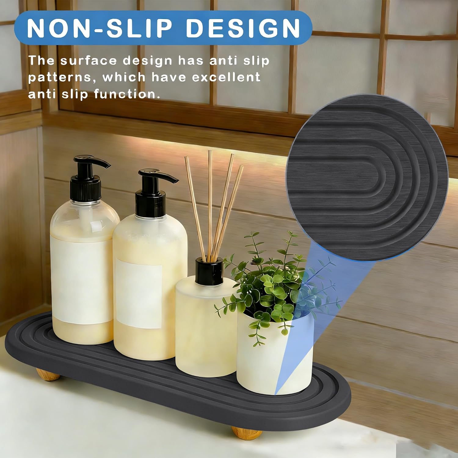 Instant Dry Sink Tray / Dark Gray Wooden Foot 4circles Large