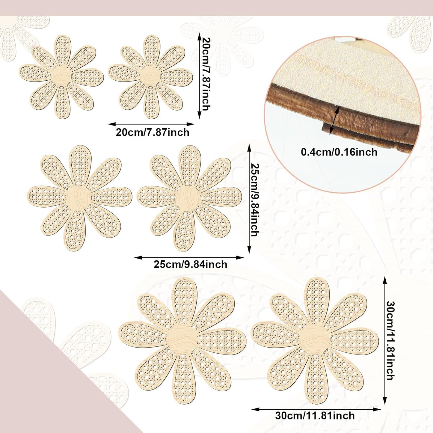 Boho Daisy Wall Decor Rattan Flower Wall Hanging Art Wooden Boho Art Nursery / Natural / Set of 6