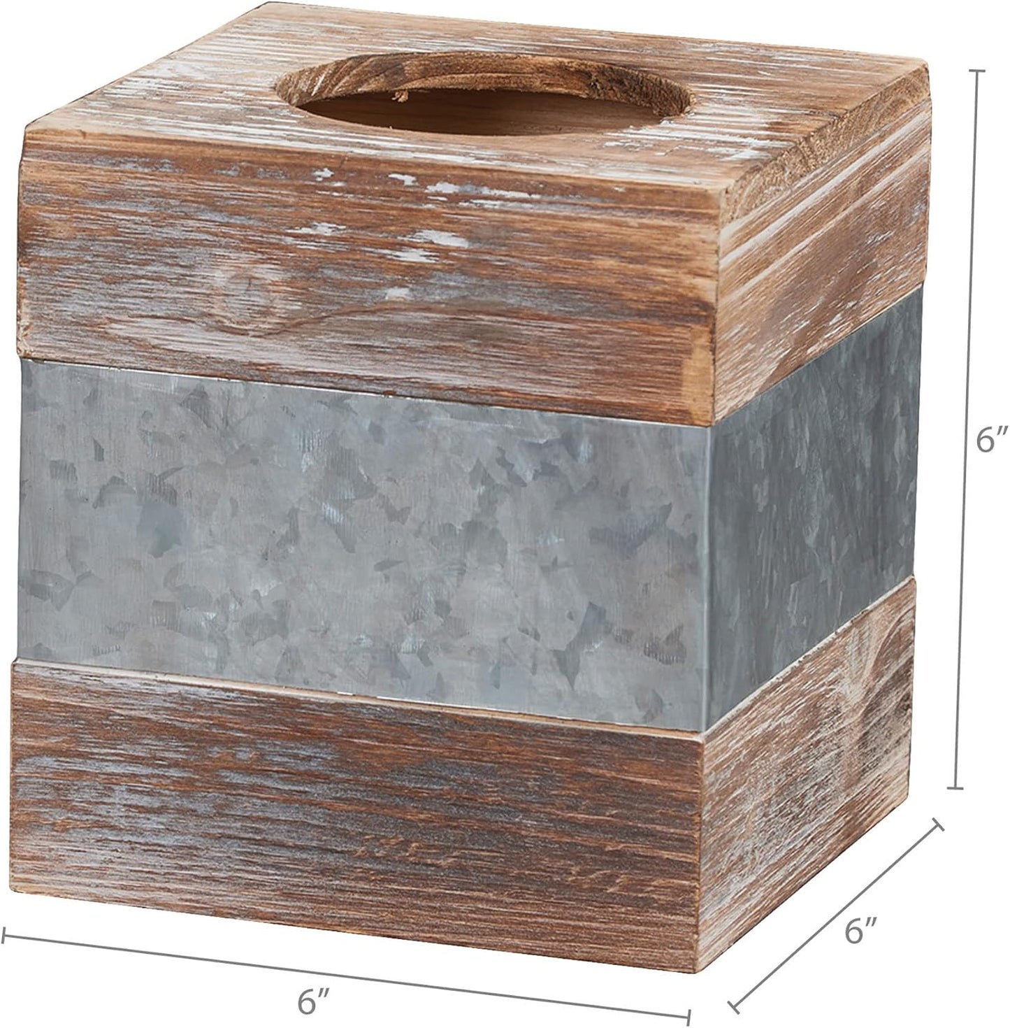 Rustic Metal and Distressed Wood Square Tissue Box Cover