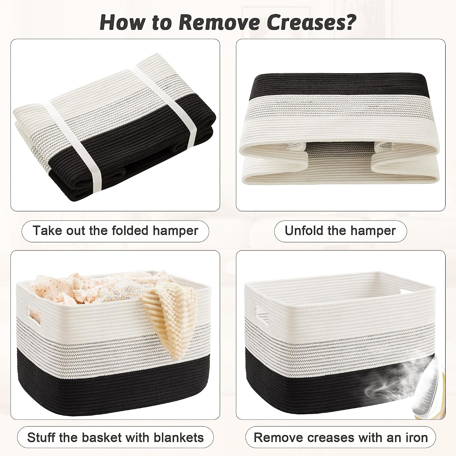 Rectangle Woven Baskets for Storage / Black / 65L