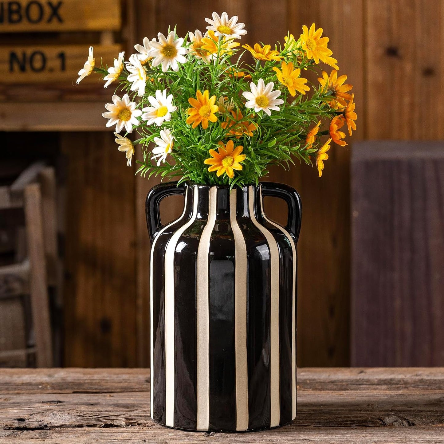 Black Ceramic Vase / Black and White