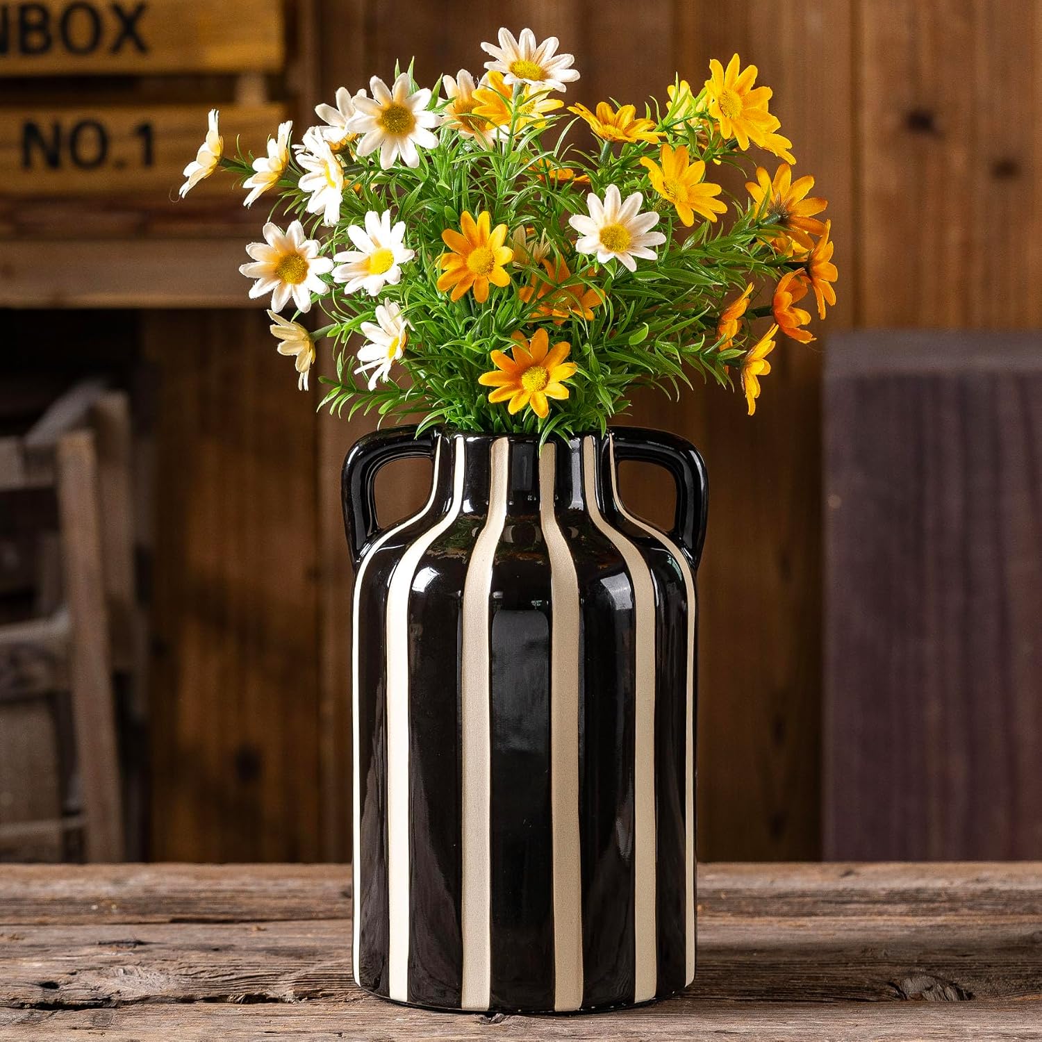 Black Ceramic Vase / Black and White