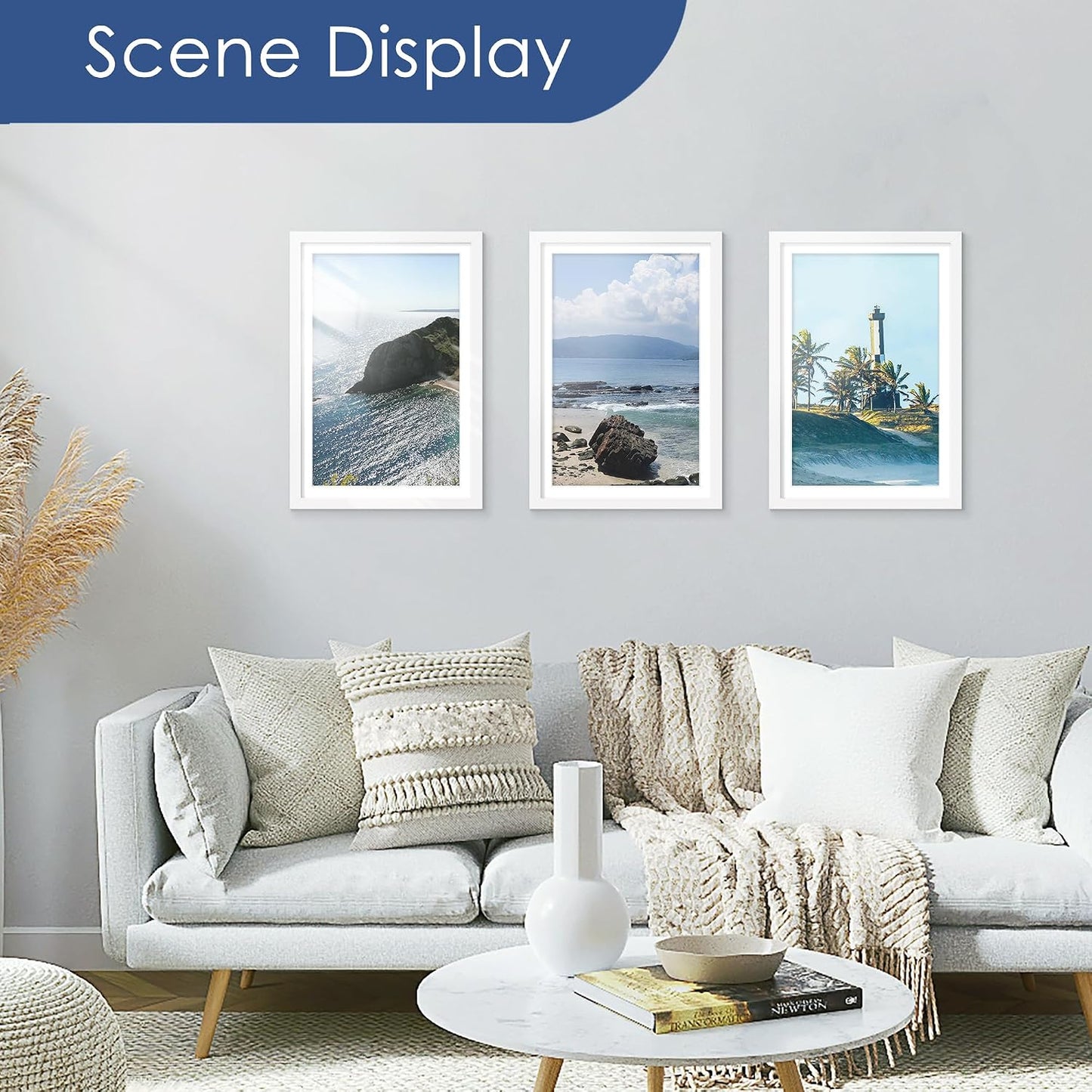 12x18 Picture Frame Set of 6, Wall Mount Display, White | Display Pictures 11x17 with Mat or 12x18 Without Mat
