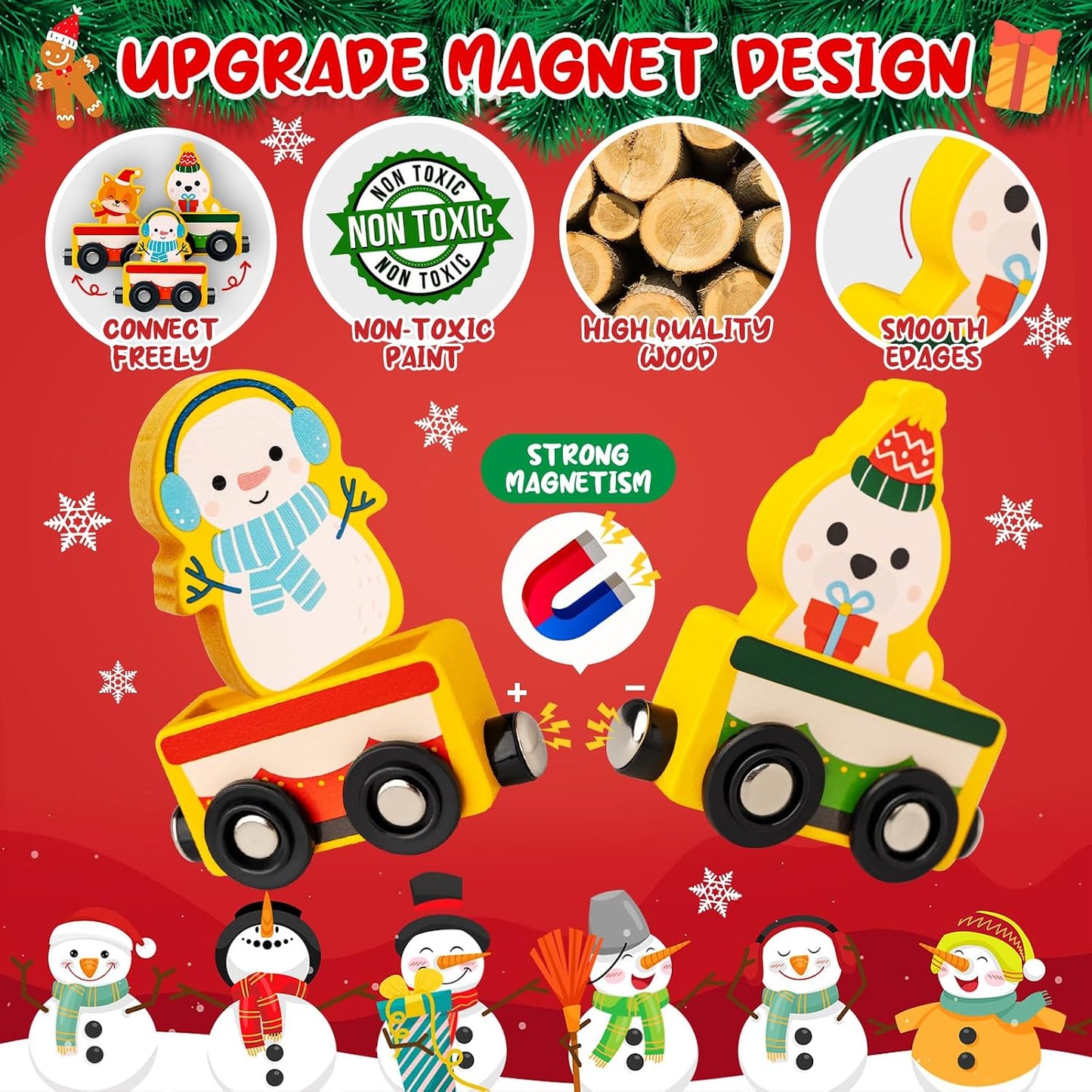 Christmas Advent Calendar Gifts for Kids, Magnetic Wooden Animal Train Set | 2026 24 Days Xmas Surprise Countdown Gifts