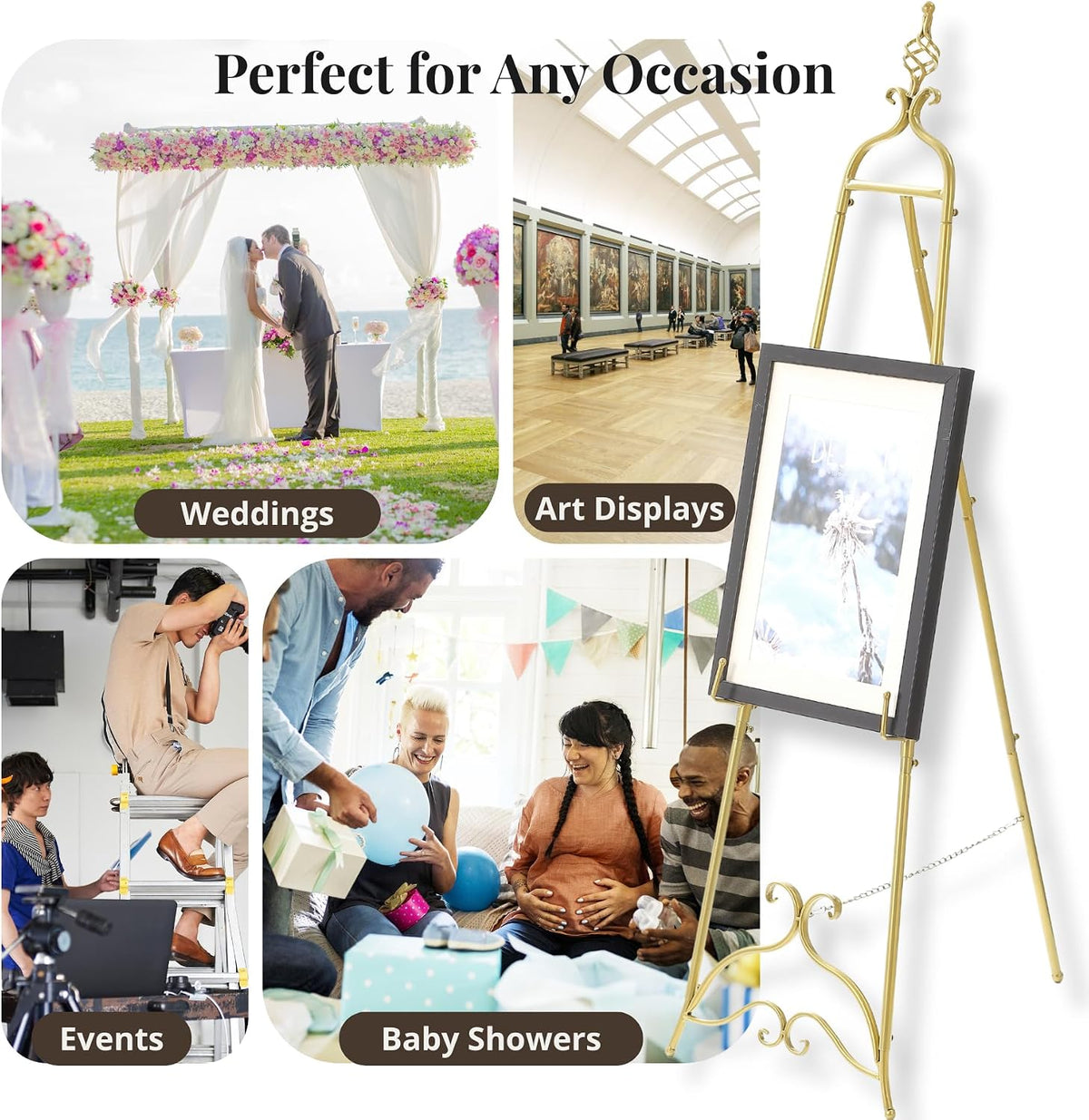 Gold Easel Stand for Sign 58.5” H Metal Large Adjustable | Display Standing for Displaying Pictures Wedding Poster