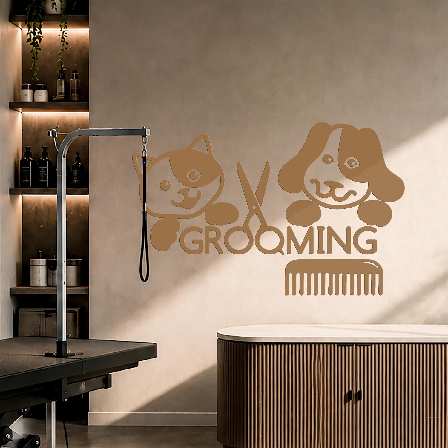Vinyl Wall Decal Grooming Salon Groomer Beauty Cat Dog Pets Animal / 22.5 x 35 / M In / Black