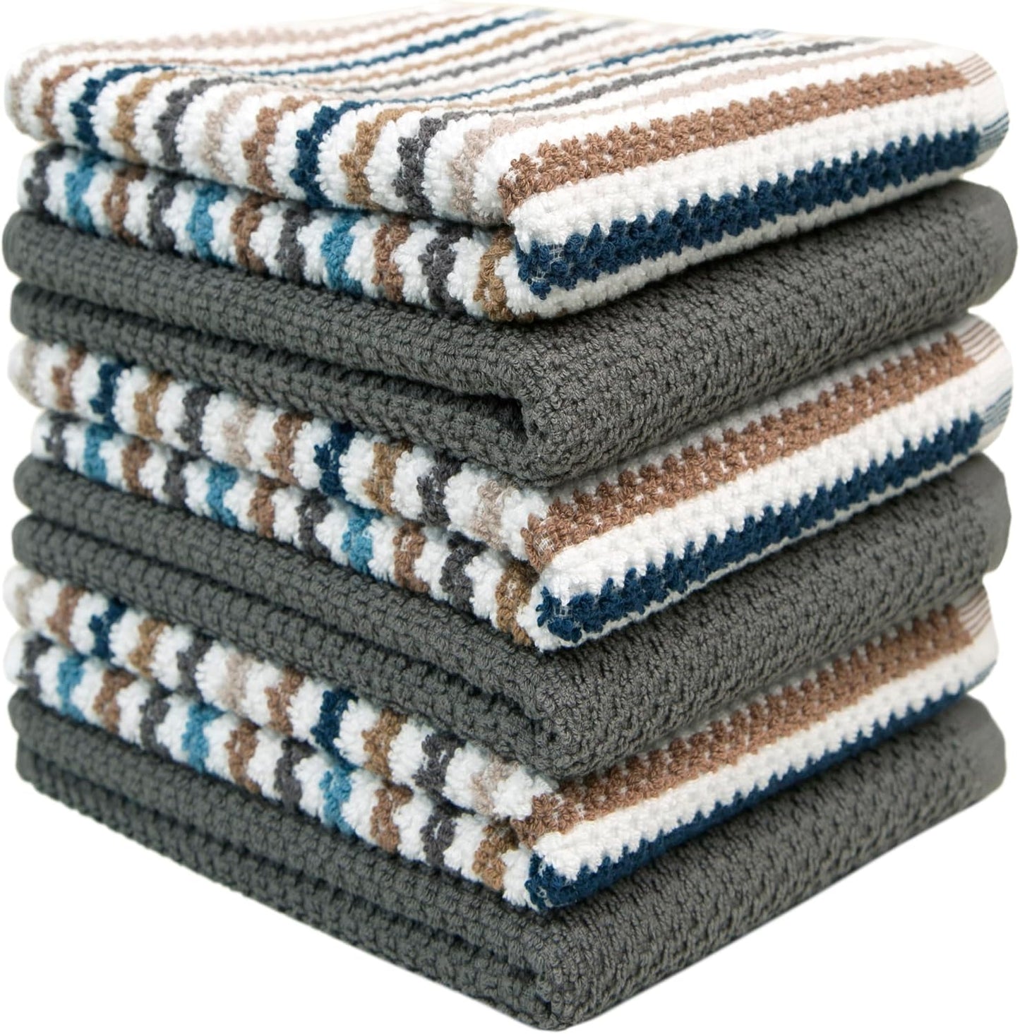 Bumble Kitchen Towels 6 Pack 100% Cotton 16"x26" - Grey Wide Stripe | 430 GSM Soft Kitchen Hand Towels with Hanging