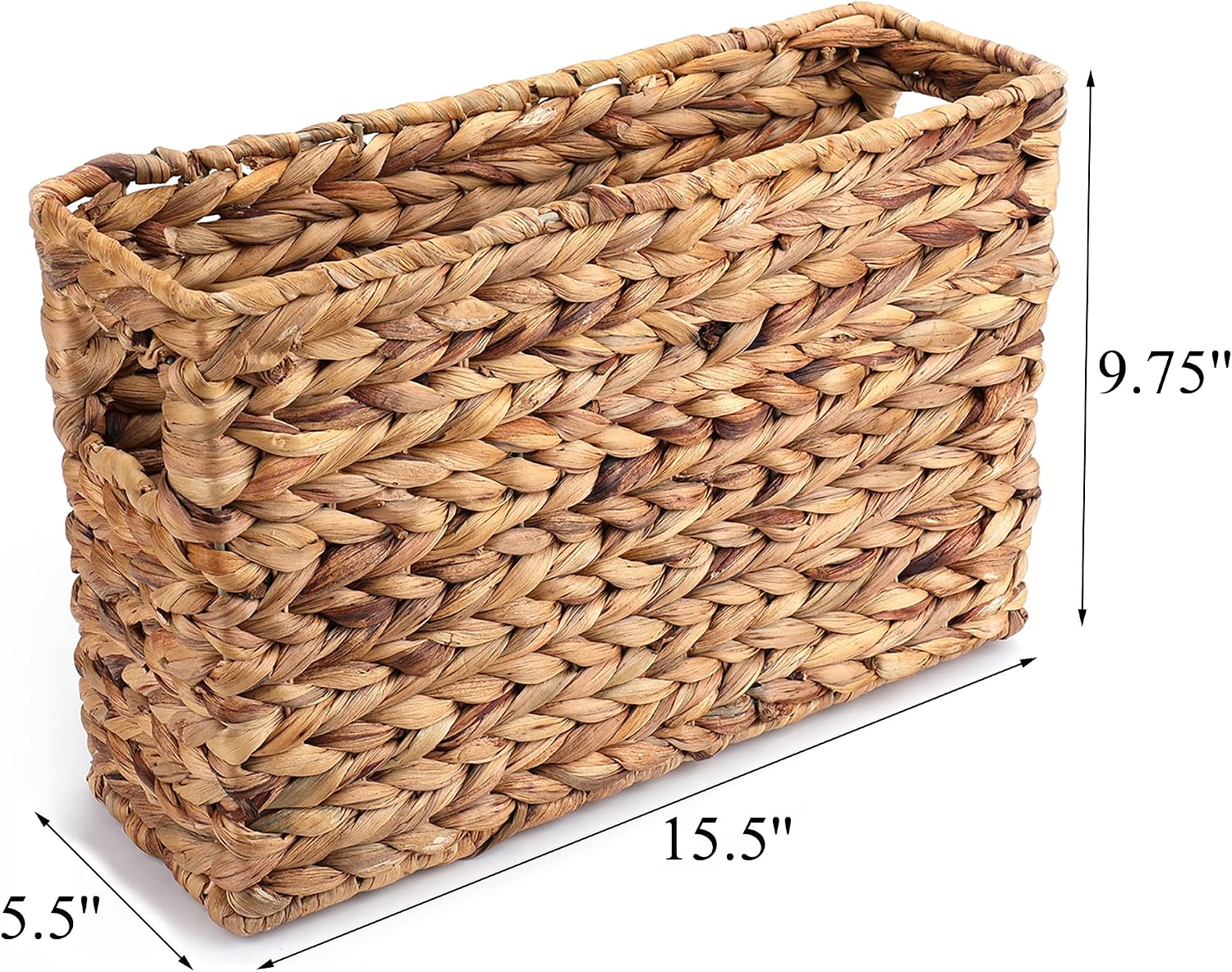 Yesland Hand-Woven Narrow Water Hyacinth Holder Wicker Basket, 15.5 x 5.5 x 9.75 Inch Decorative Magazine Storage
