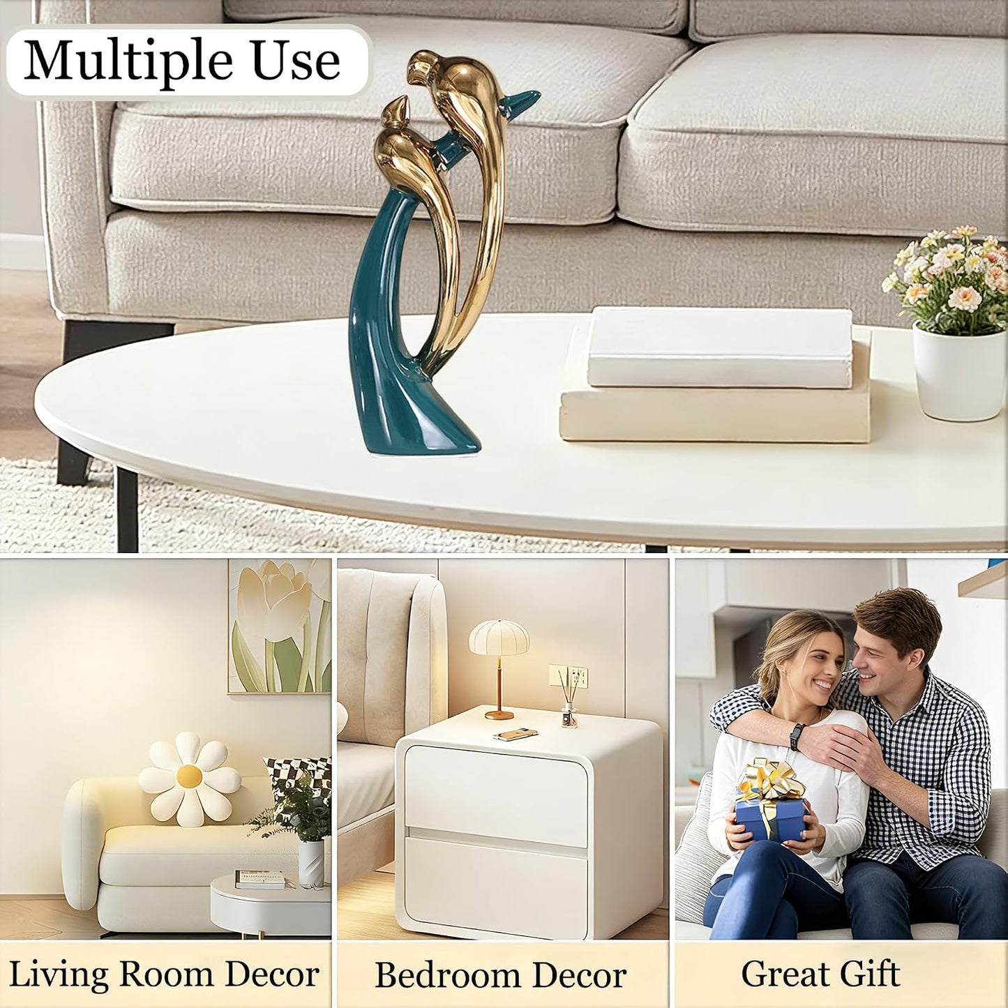 Modern Abstract Art Ceramic Statue Birds Statues Ceramic Birds Figurines Home / Lovebirds / Gold