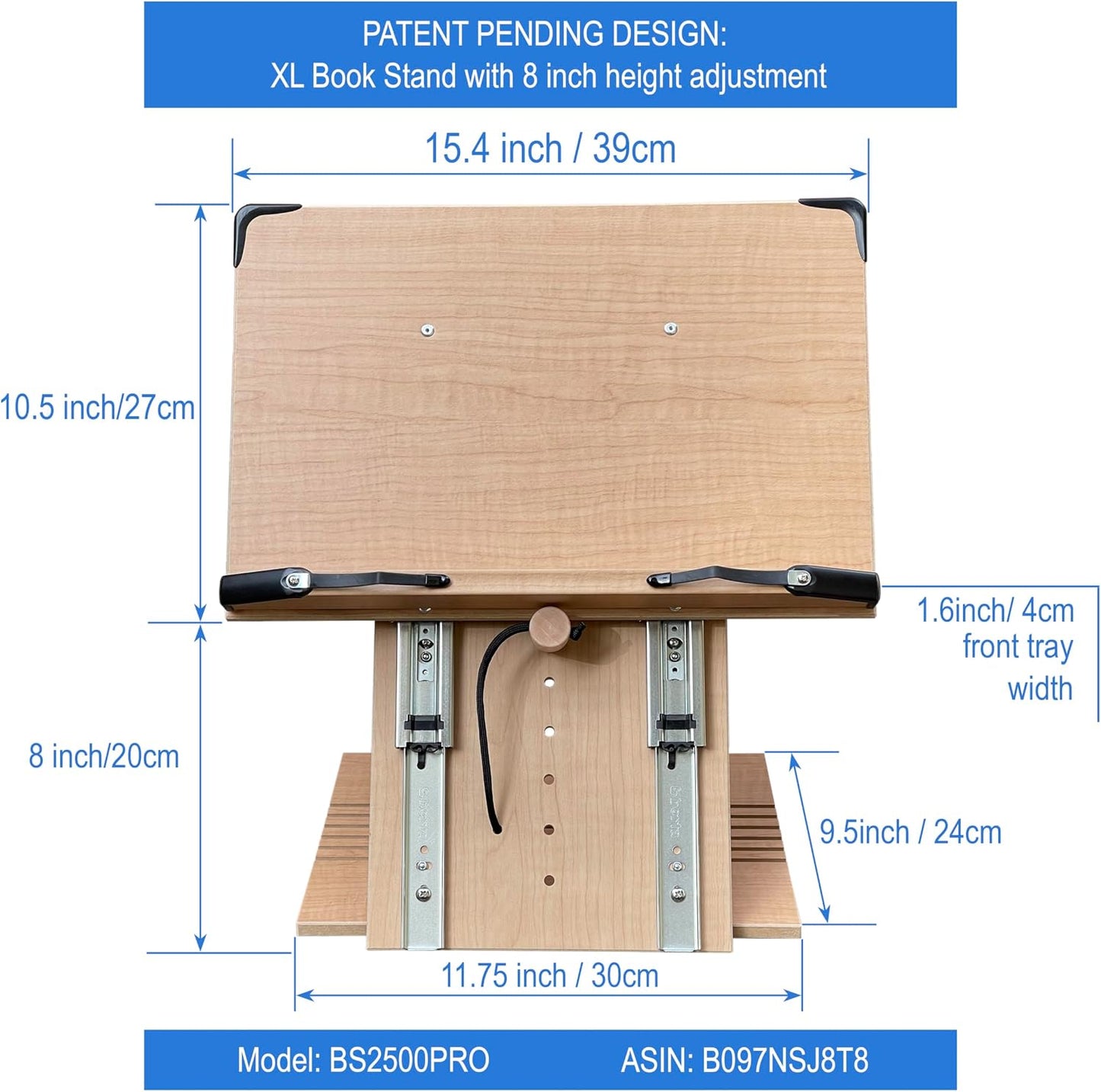 BS2500PRO XL Super Heavy Duty 15.4x10.5 Portable Height Adjustable Foldable Eye Level Bookstand Holder for Reading