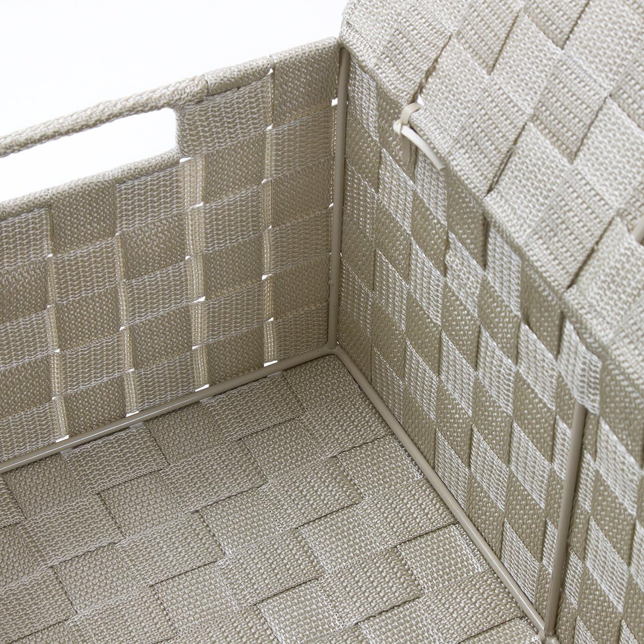 Mesh Hand-Woven Baskets for Closet / Lid Bins / Beige / Set of 3