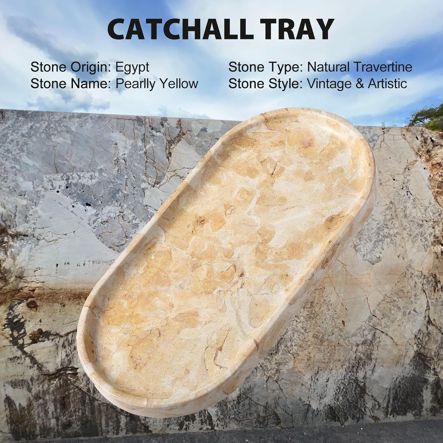 Egypt Natural Marble Tray / Gold Marble-pearlly Yellow / 12 x 6 x 0.8