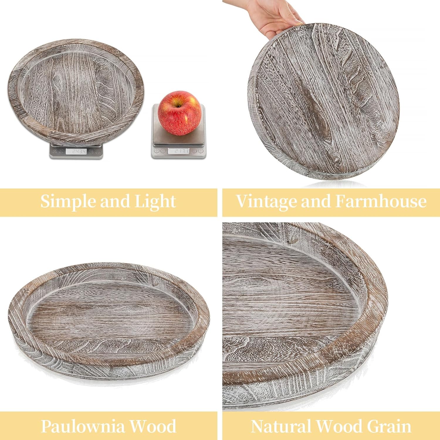 Round Wood Tray Home Decor / Whitewashed