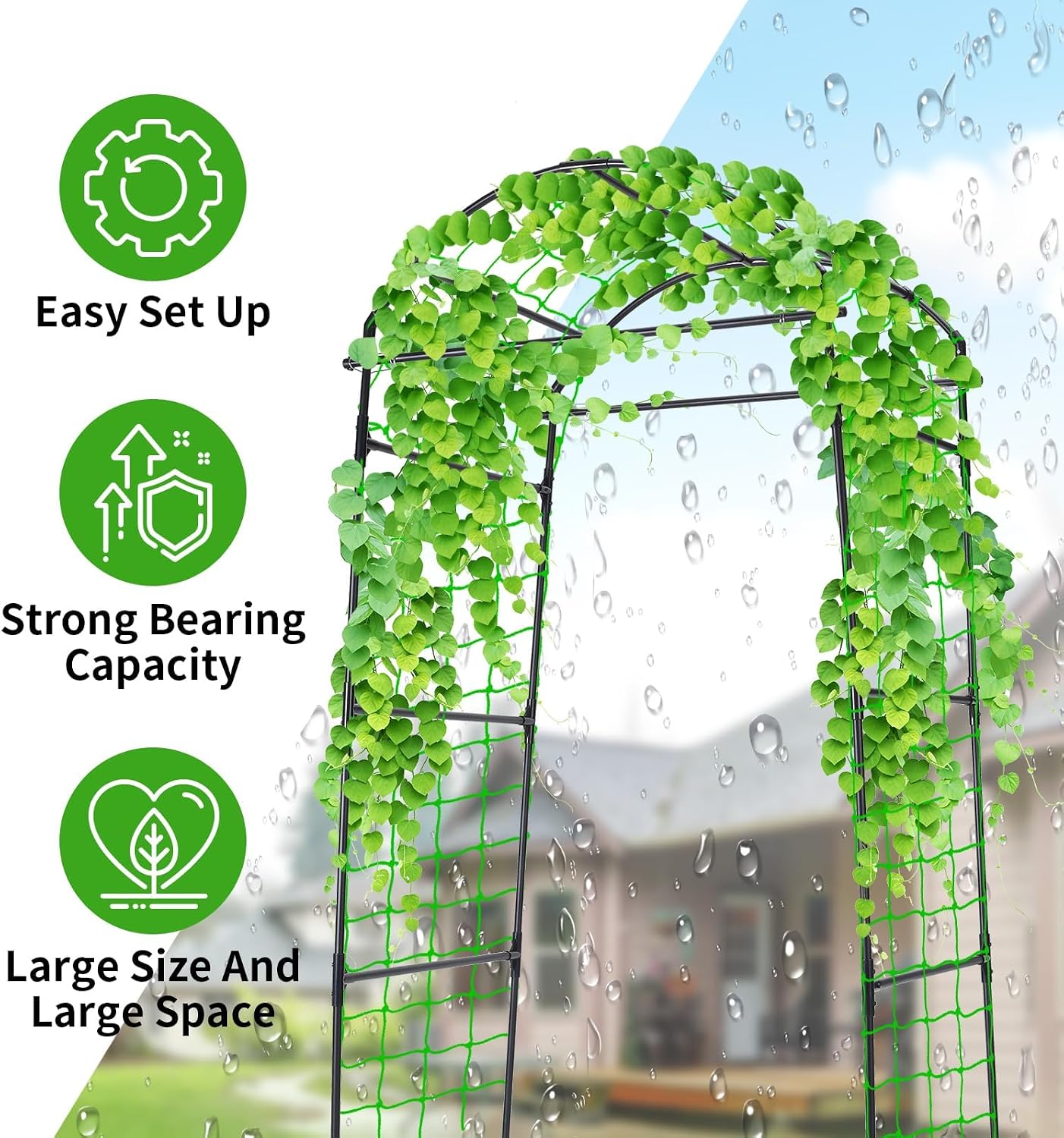 FOLLOOK 6.7FT Garden Arch Trellis for Climbing Plants Outdoor, Black | Metal Cucumber Trellis for Raised Beds with
