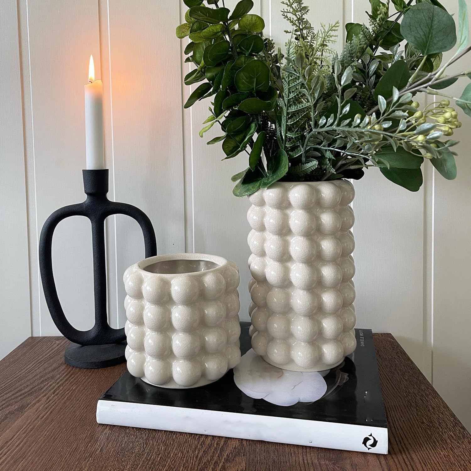 Ceramic Vase for Flowers / Beige / Large+medium / Set of 2