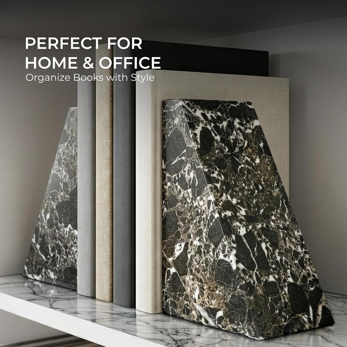 Modern Decorative Marble Bookends / Black