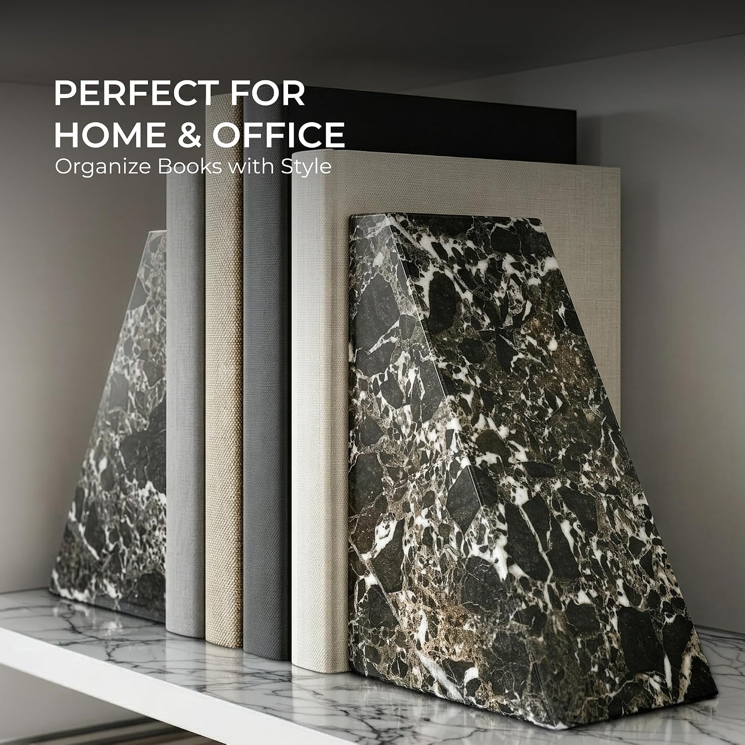 Modern Decorative Marble Bookends / Black