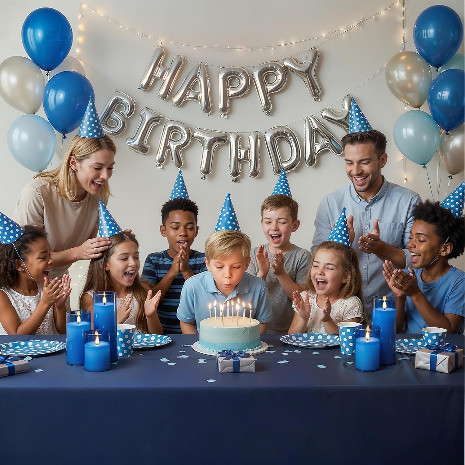 Homemory Blue Flickering Flameless Candles, Battery Operated Acrylic LED Pillar Candles with Remote Control and Timer