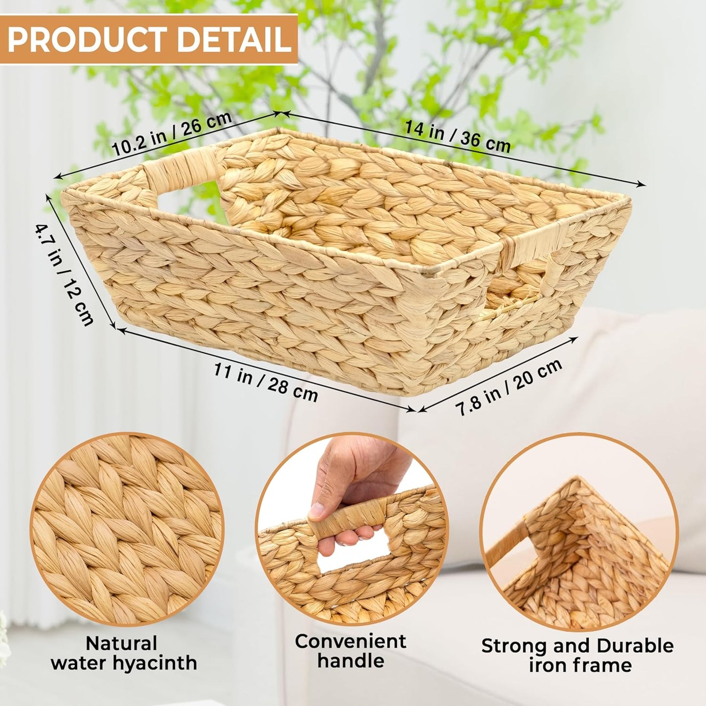 Water Hyacinth Wicker Storage Baskets / Natural 6 Packs / Medium / Set of 6