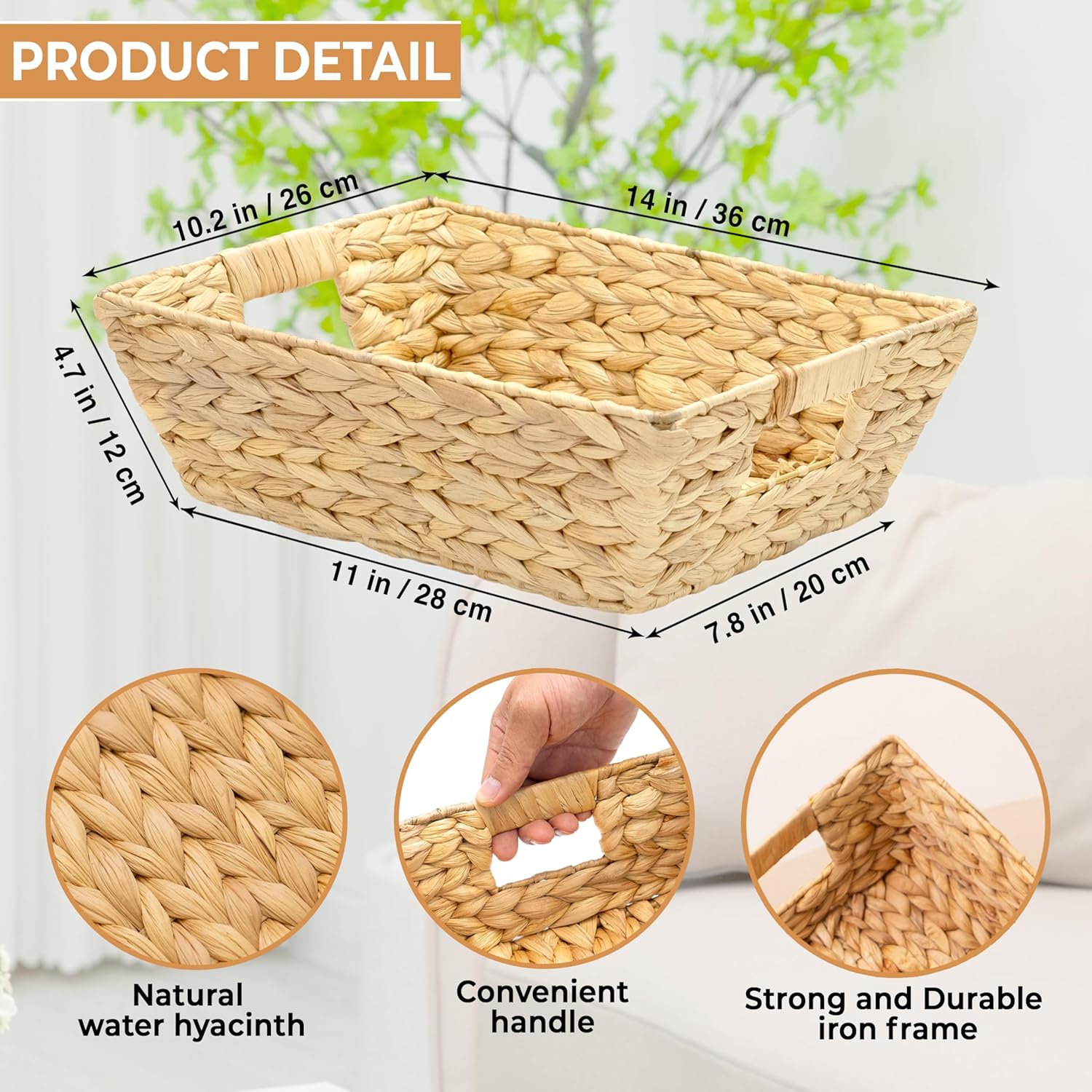 Water Hyacinth Wicker Storage Baskets / Natural 6 Packs / Medium / Set of 6