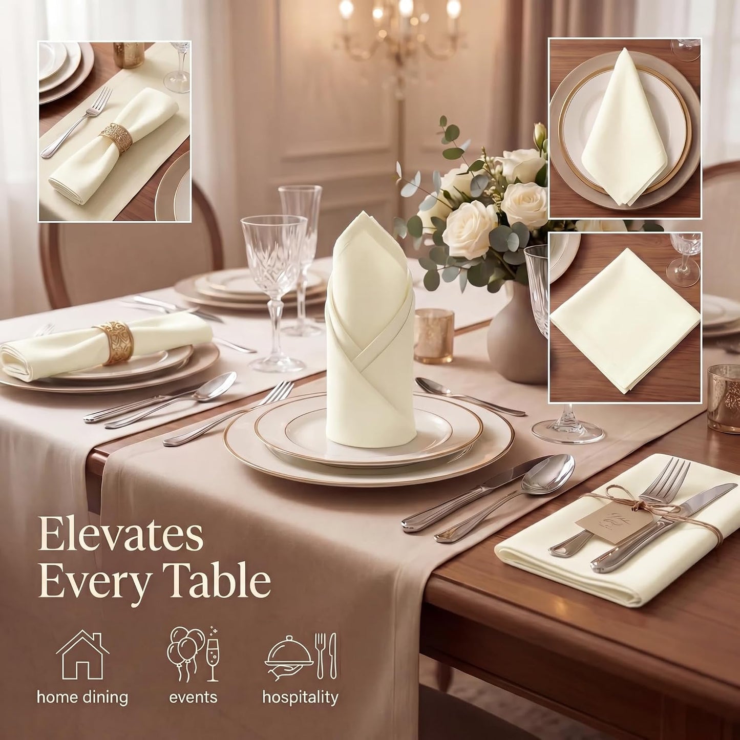 Urban Villa Cloth Napkins Cotton 20x20 (Set of 12) Ivory