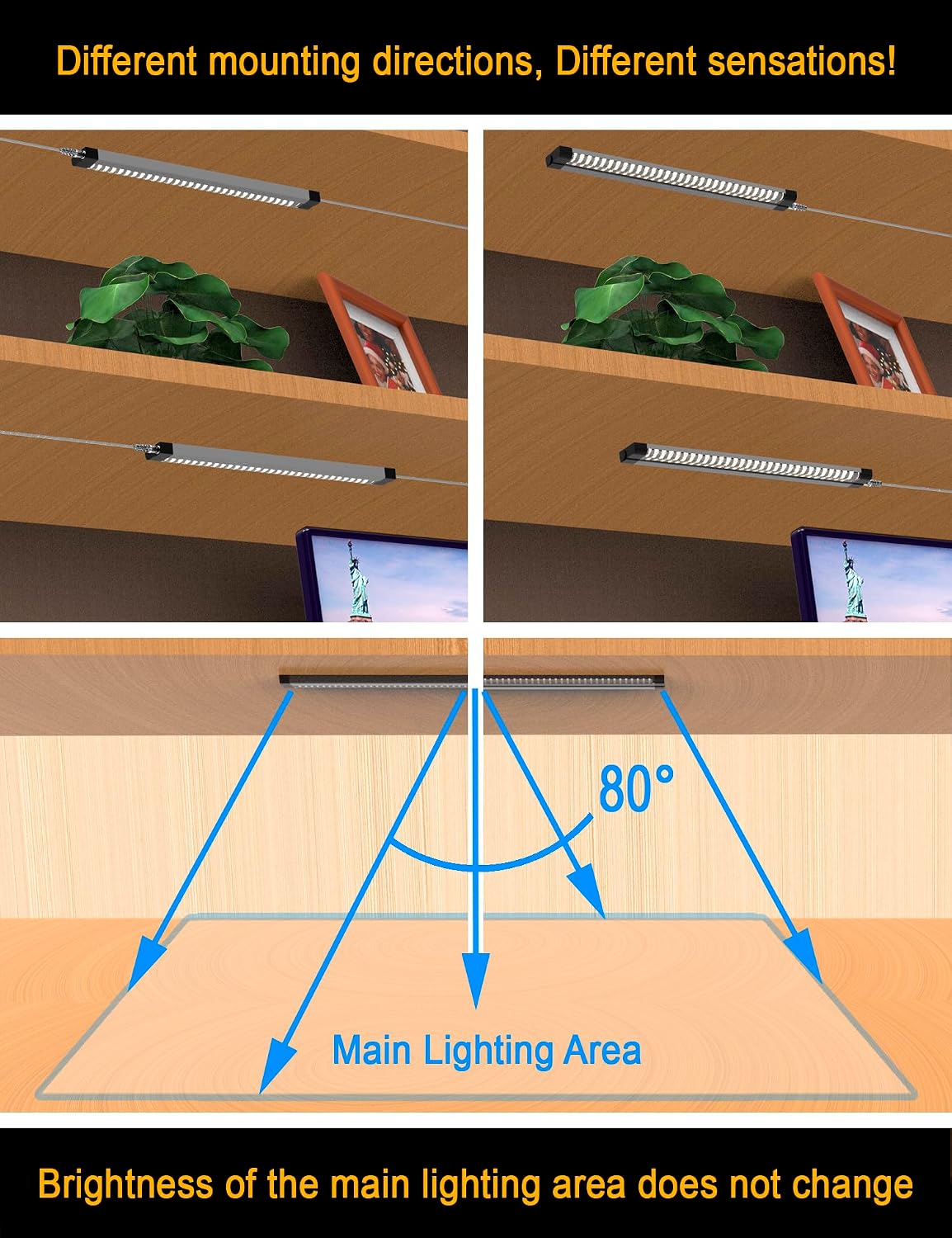 EBD LED Shelf Lights for Bookshelf 4-Way 48” Splitter Parallel Under Cabinet Lighting Built-in Adjustable Cable Kitchen
