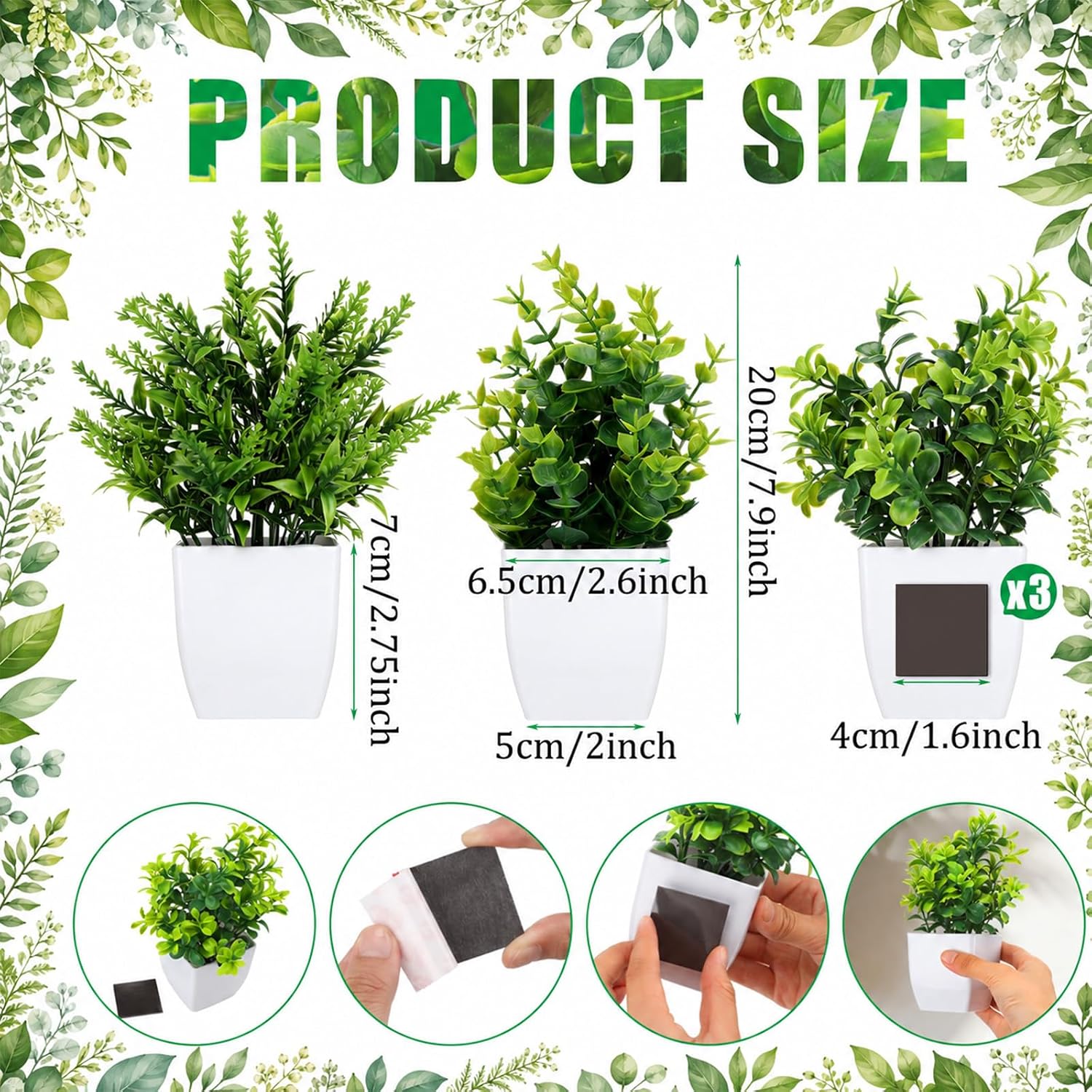Magnetic Plants Classroom Decor Artificial Potted Potted Mini Fake Plants / Greenery / Set of 3