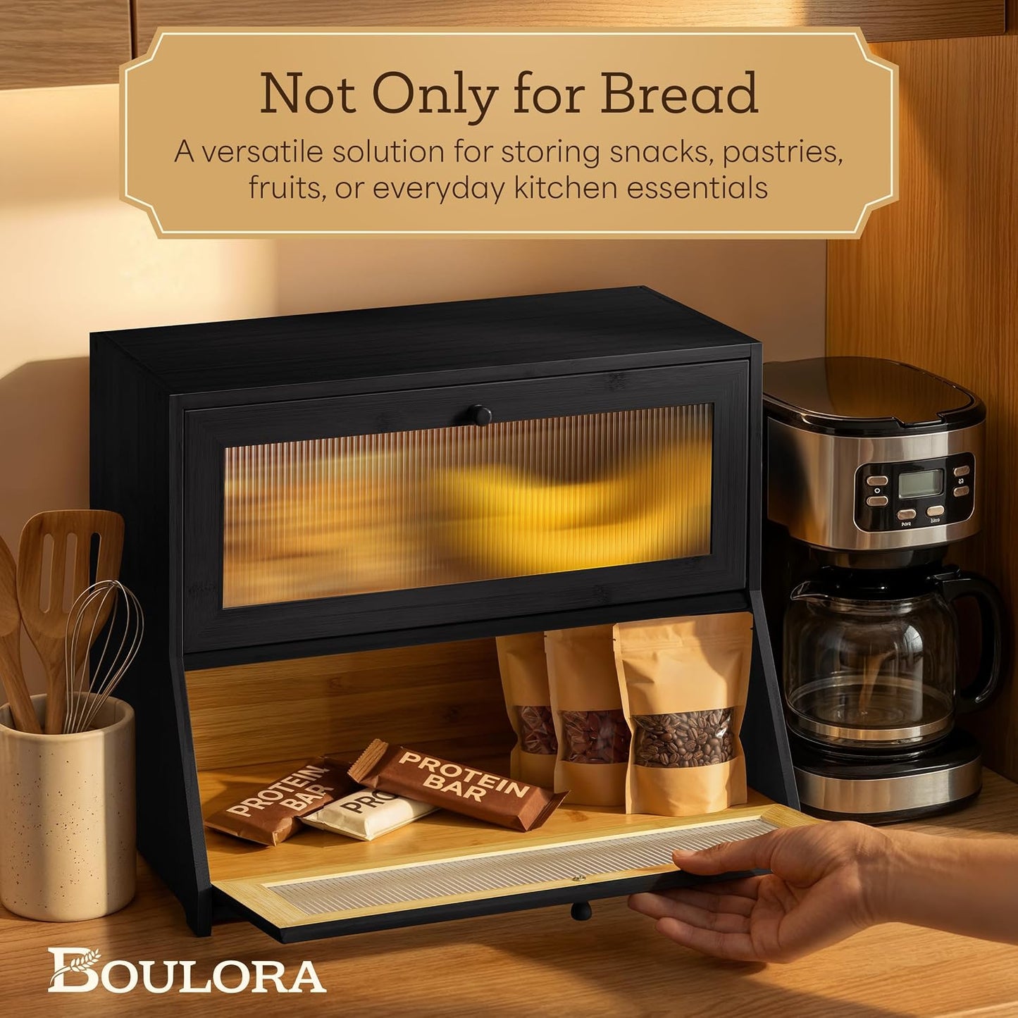 Large Bread Box for Kitchen Countertop - Black Bread Box, Bamboo Breadbox & Wooden Bread Boxes | Vintage Countertop
