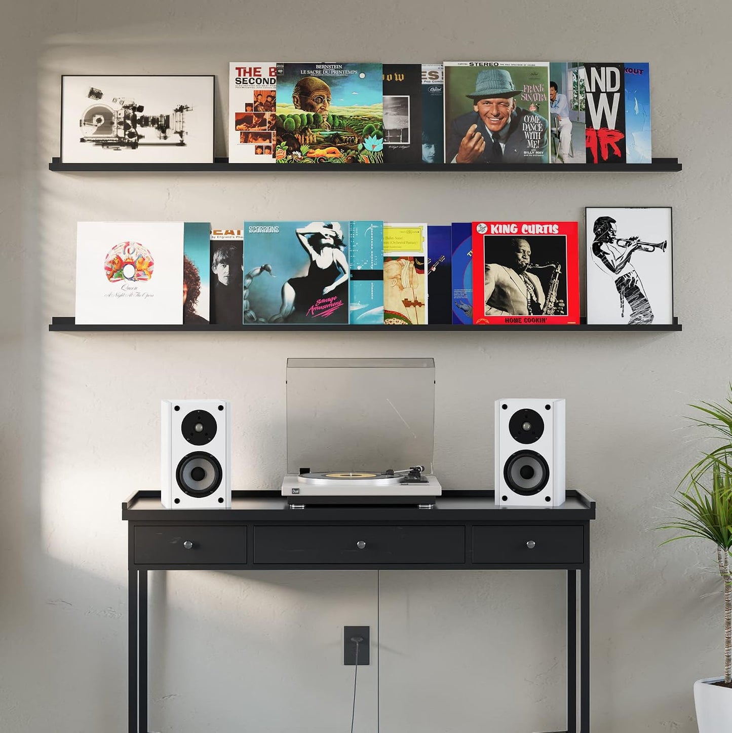 Wallniture Denver 72" Floating Shelves for Picture Frames Collage Wall Decor Picture Ledge Living Room, Vinyl Record