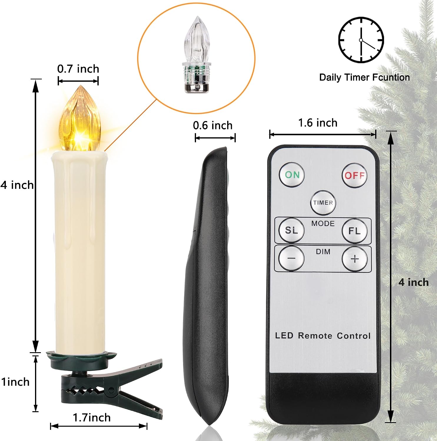 10 PCS LED Window Flameless Taper Candle, Battery Operated Christmas Tree Candle Lights with Remote Timer, Flickering