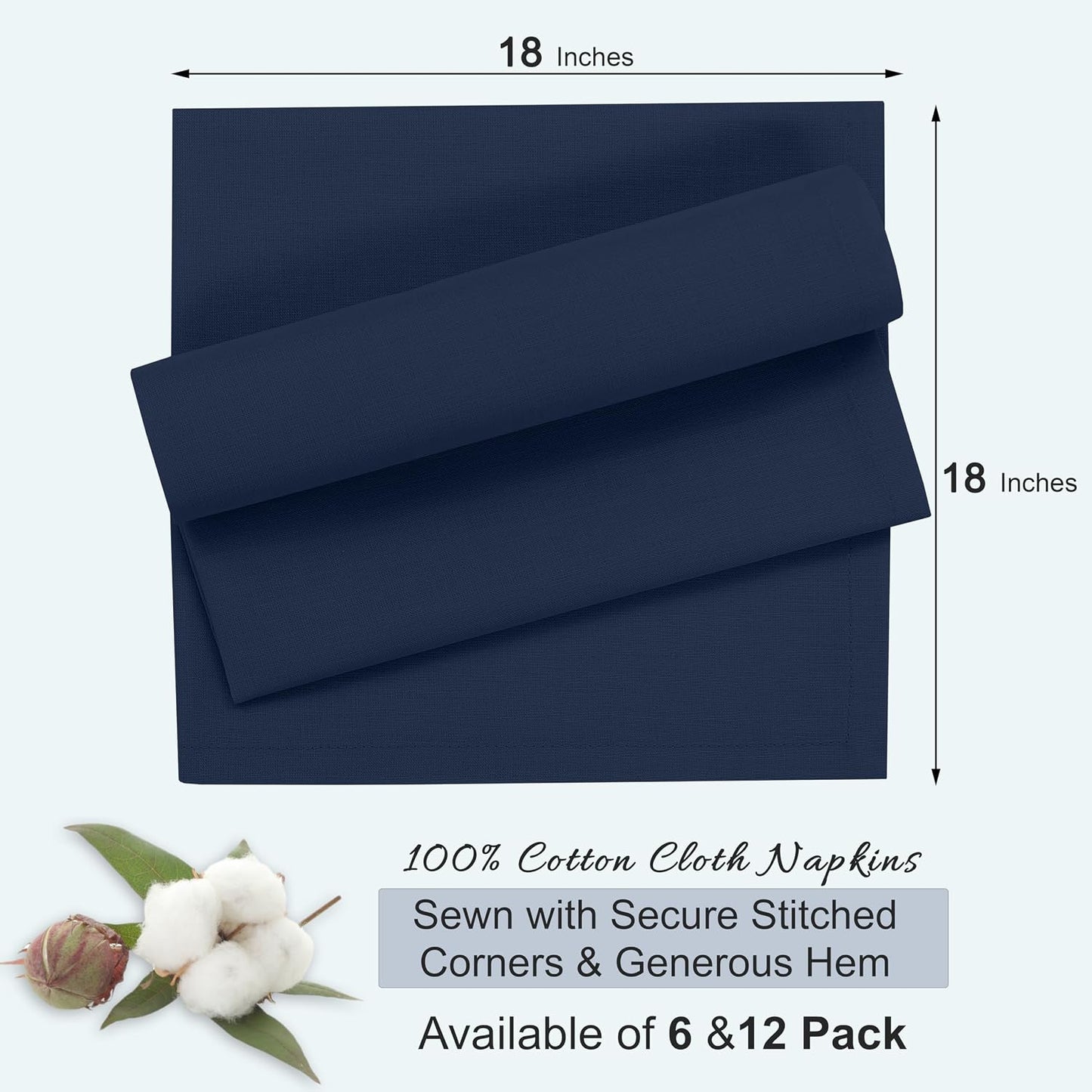 Ruvanti Cloth Napkins Set of 12, 100% Cotton 18”x18” - Pageant Blue | Washable, Soft, Durable & Absorbent Everyday