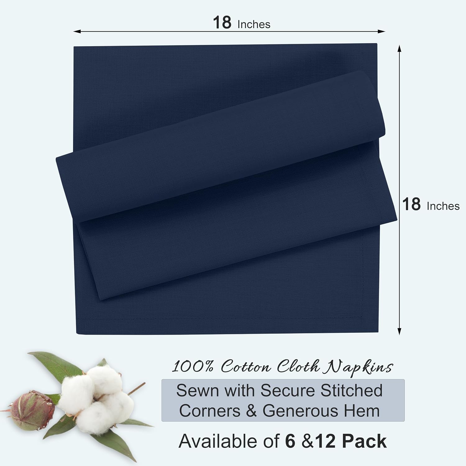 Ruvanti Cloth Napkins Set of 12, 100% Cotton 18”x18” - Pageant Blue | Washable, Soft, Durable & Absorbent Everyday