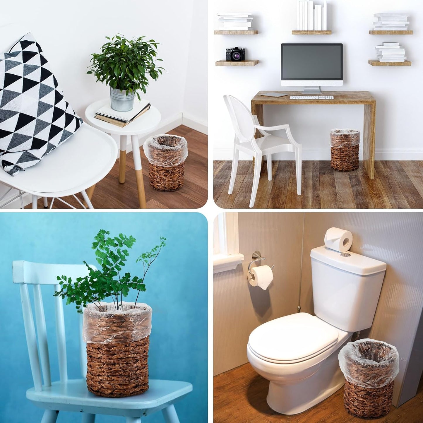 Wicker Trash Can Basket Woven Waste Basket / Deep Coffee / Small / Set of 100
