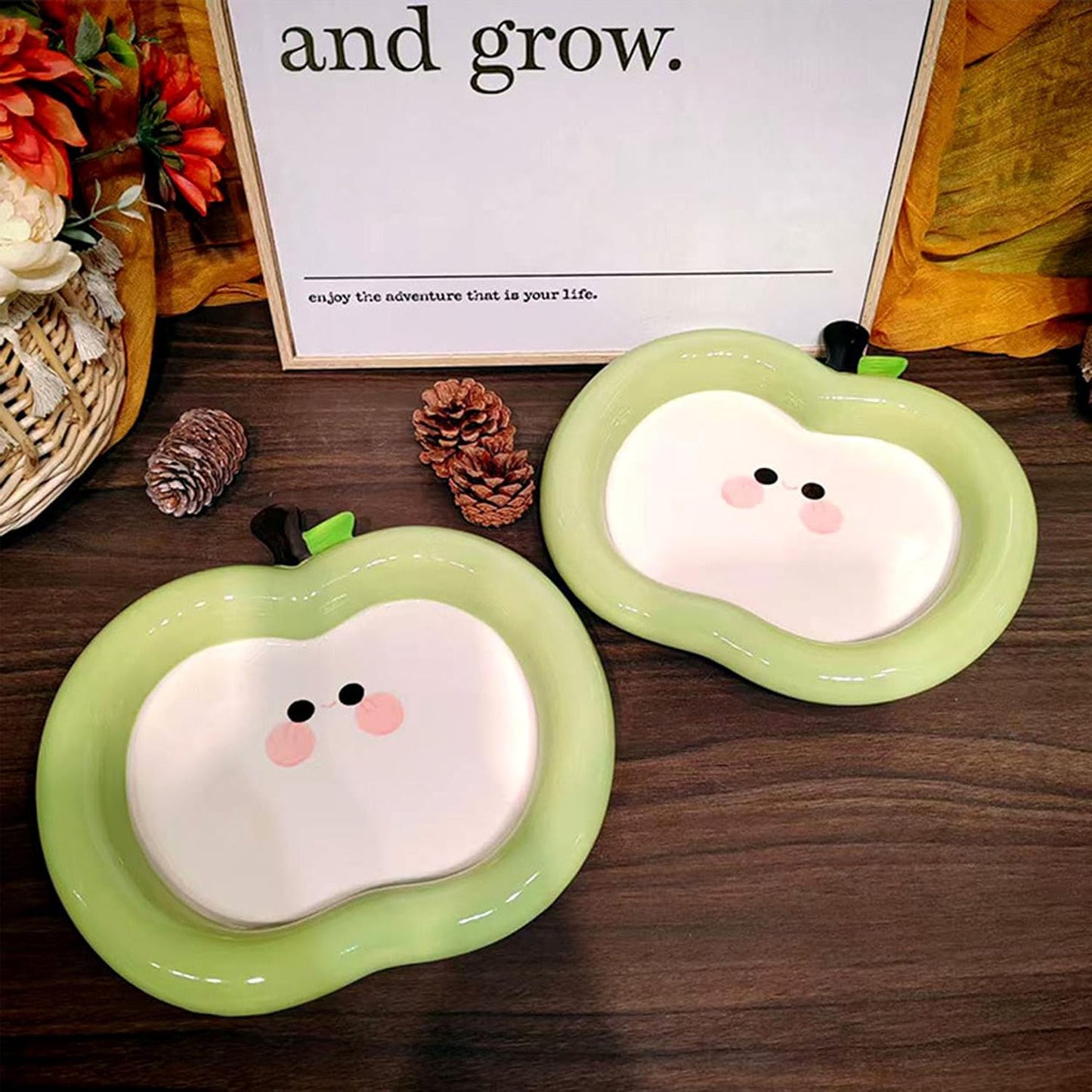 Green Apple Jewelry Tray Ceramic Ring Holder Dish " Key / #b Green Apple Jewelry Tray / 8.7 x 8.3