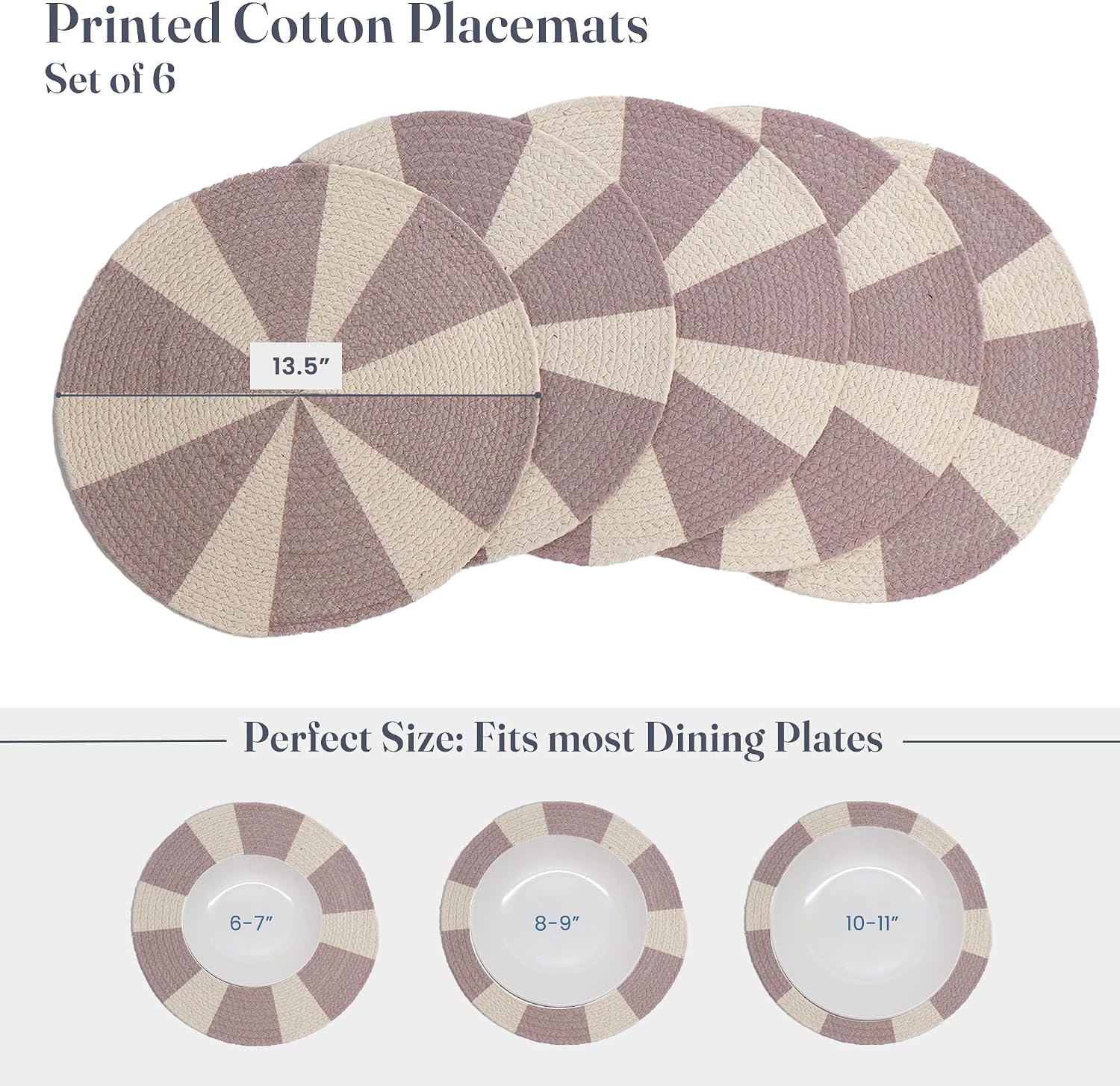 The Fine Living Braided Cotton Placemats, Round Table Mats, Set of 6,13.5" | Washable Anti-Slip Heat Resistant Braided