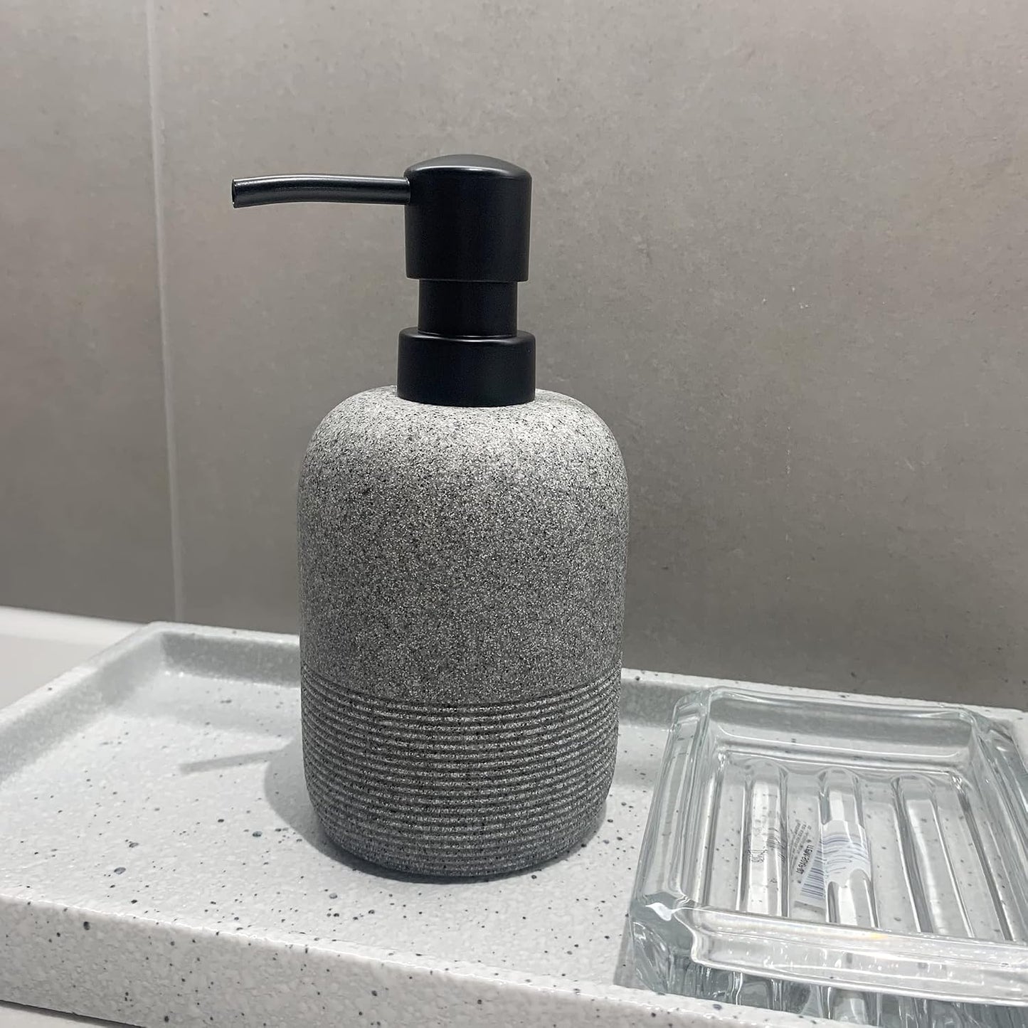 2pcs/Set Grey Soap Lotion Dispenser with A Spare Pump,Liquid Hand Soap Dispenser Sets for Bathroom Countertop, Soap