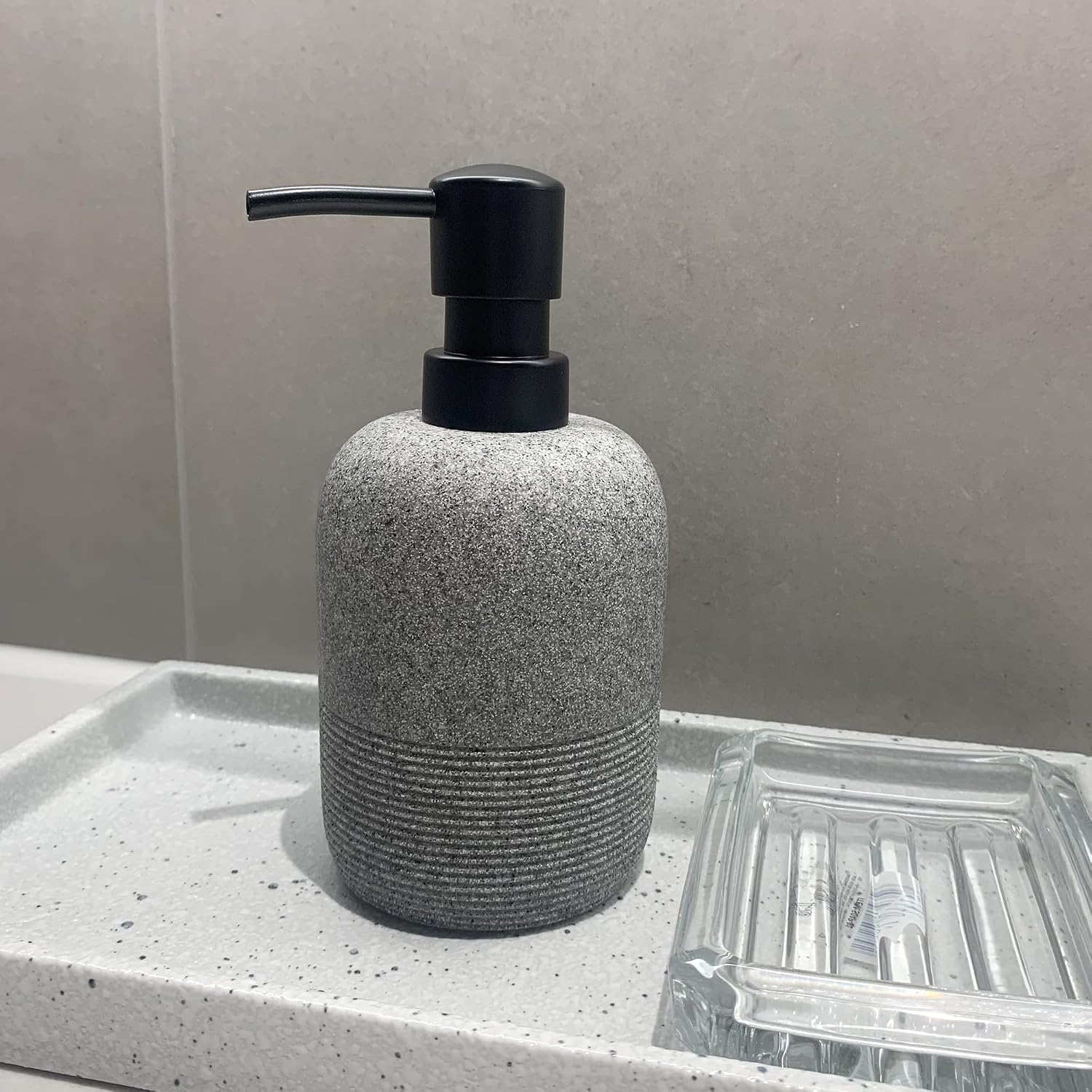 2pcs/Set Grey Soap Lotion Dispenser with A Spare Pump,Liquid Hand Soap Dispenser Sets for Bathroom Countertop, Soap