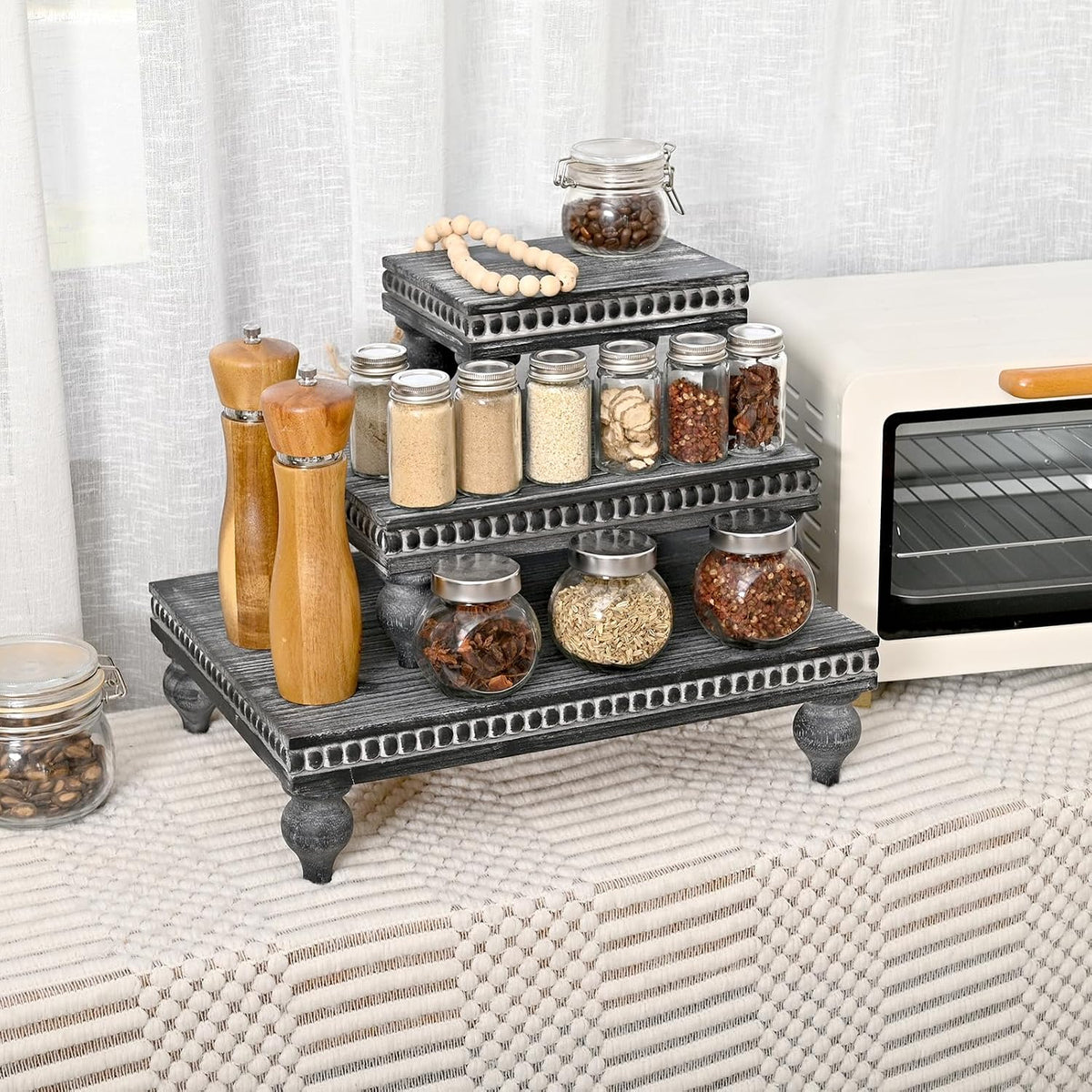 Swallowliving 3 Pcs Set Farmhouse Wood Risers for Display Decorative, Rustic Shabby Chic Tiered Tray for Kitchen
