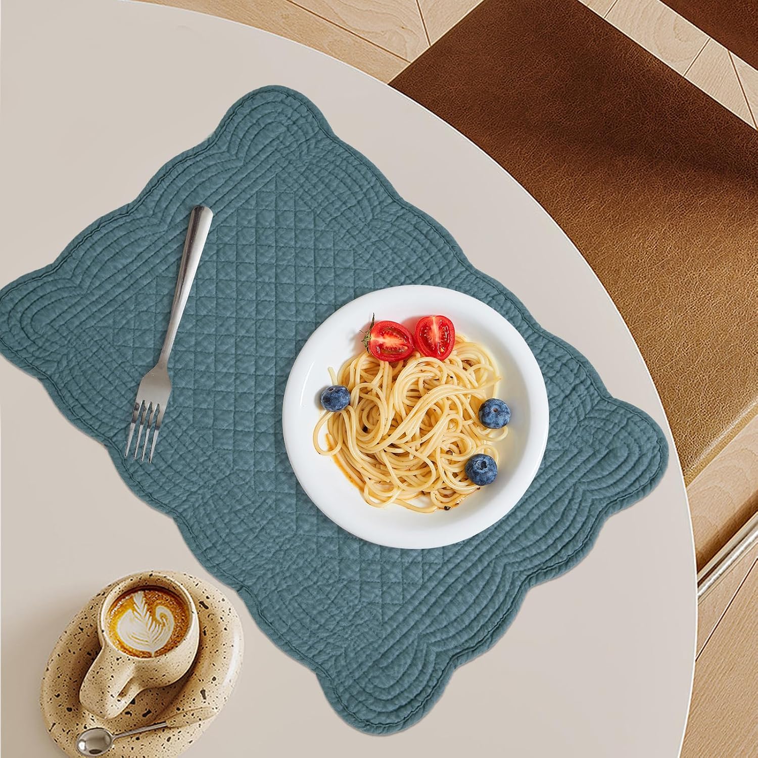 100% Cotton Quilted Placemats Set of 6,Washable Cloth Table Placemats for Kitchen & Dining Table