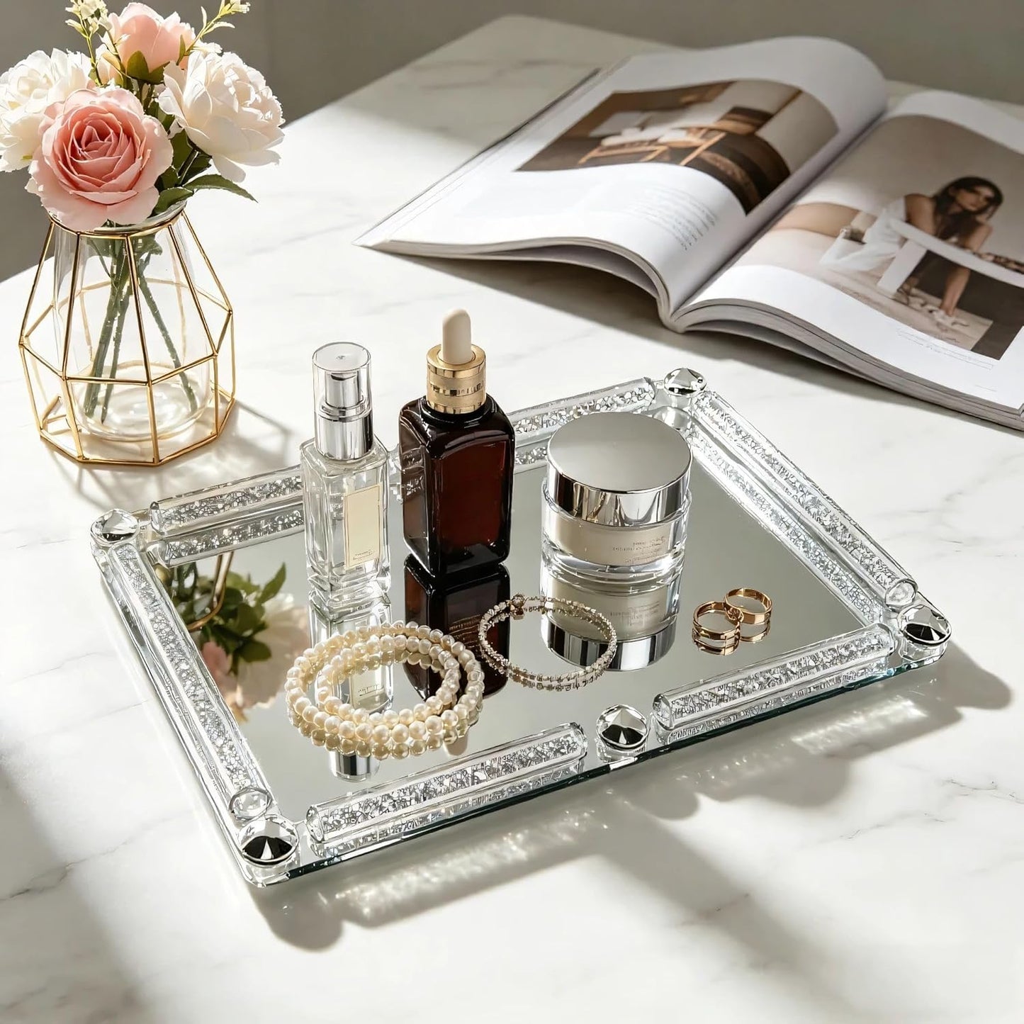 Crystal Glass Tray / Silver / 11.8 x 7.9