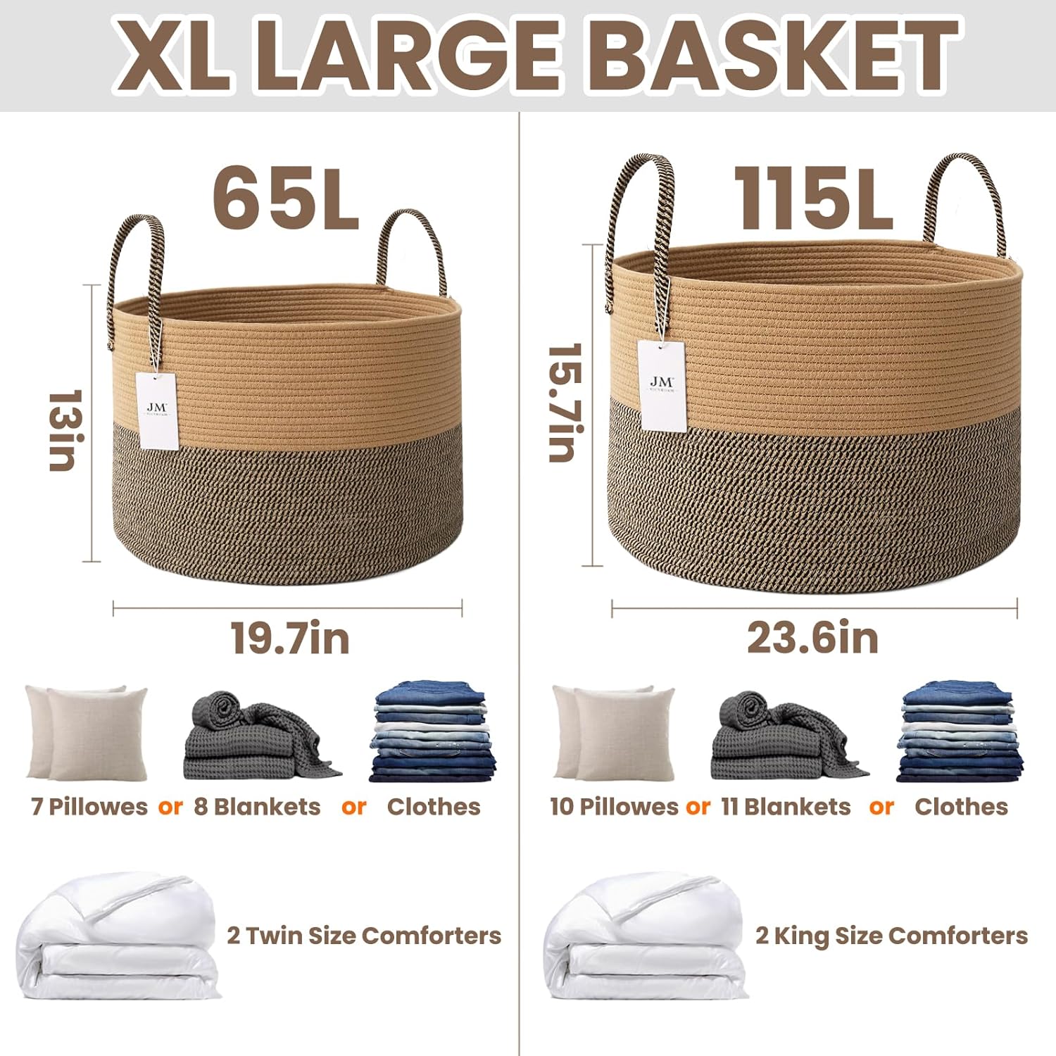 Extra Large Blanket Basket / Jute&black / 65L