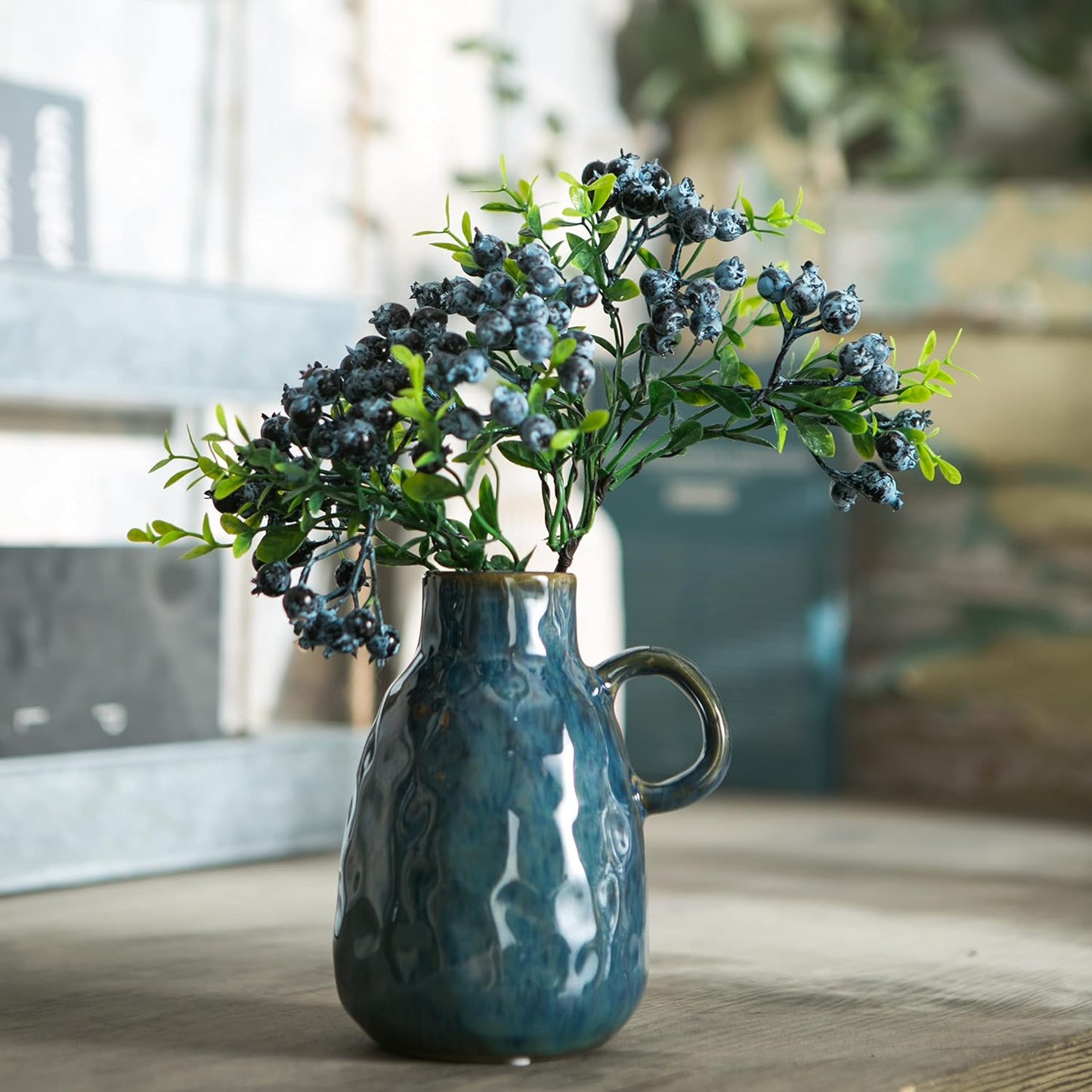 Ceramic Vase / Decorative Clay Vase Modern Farmhouse / Blue / Set of 2